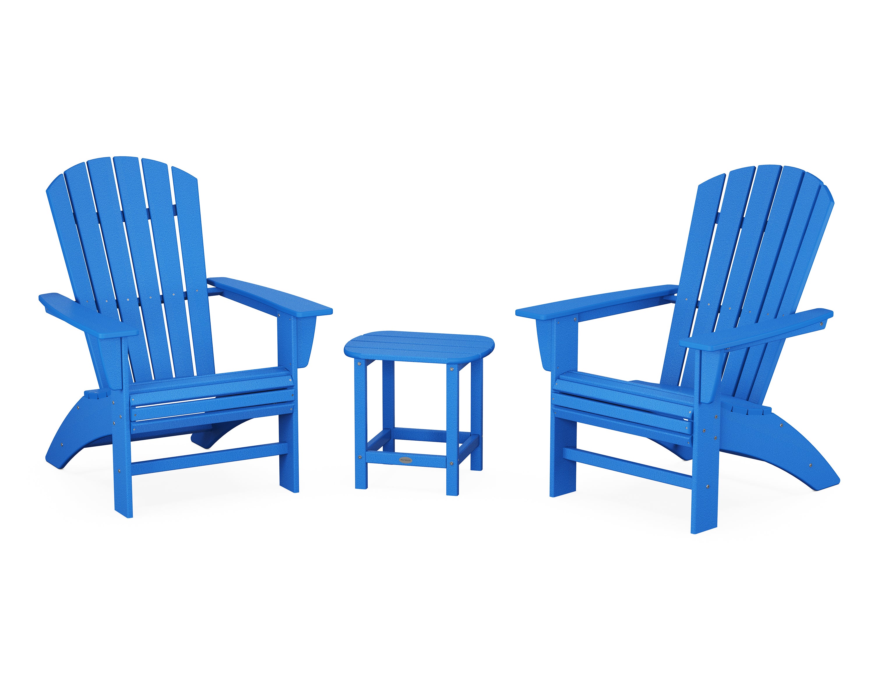 POLYWOOD Nautical 3-Piece Curveback Adirondack Chair Set - Outdoor Patio Furniture for Beach, Poolside & Garden Relaxation
