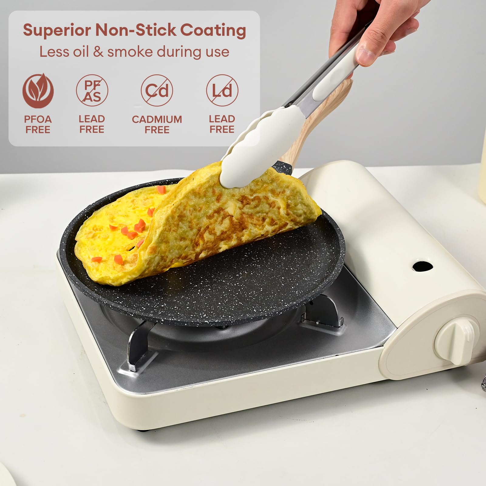 **JEETEE 9.5 Inch Nonstick Crepe Pan - Granite Coating Griddle Pan for Tortillas, Pancakes, Dosa & More - PFOA Free, Induction Compatible, Stovetop Safe (Grey) - Perfect for Breakfast, Brunch & Family Cooking**