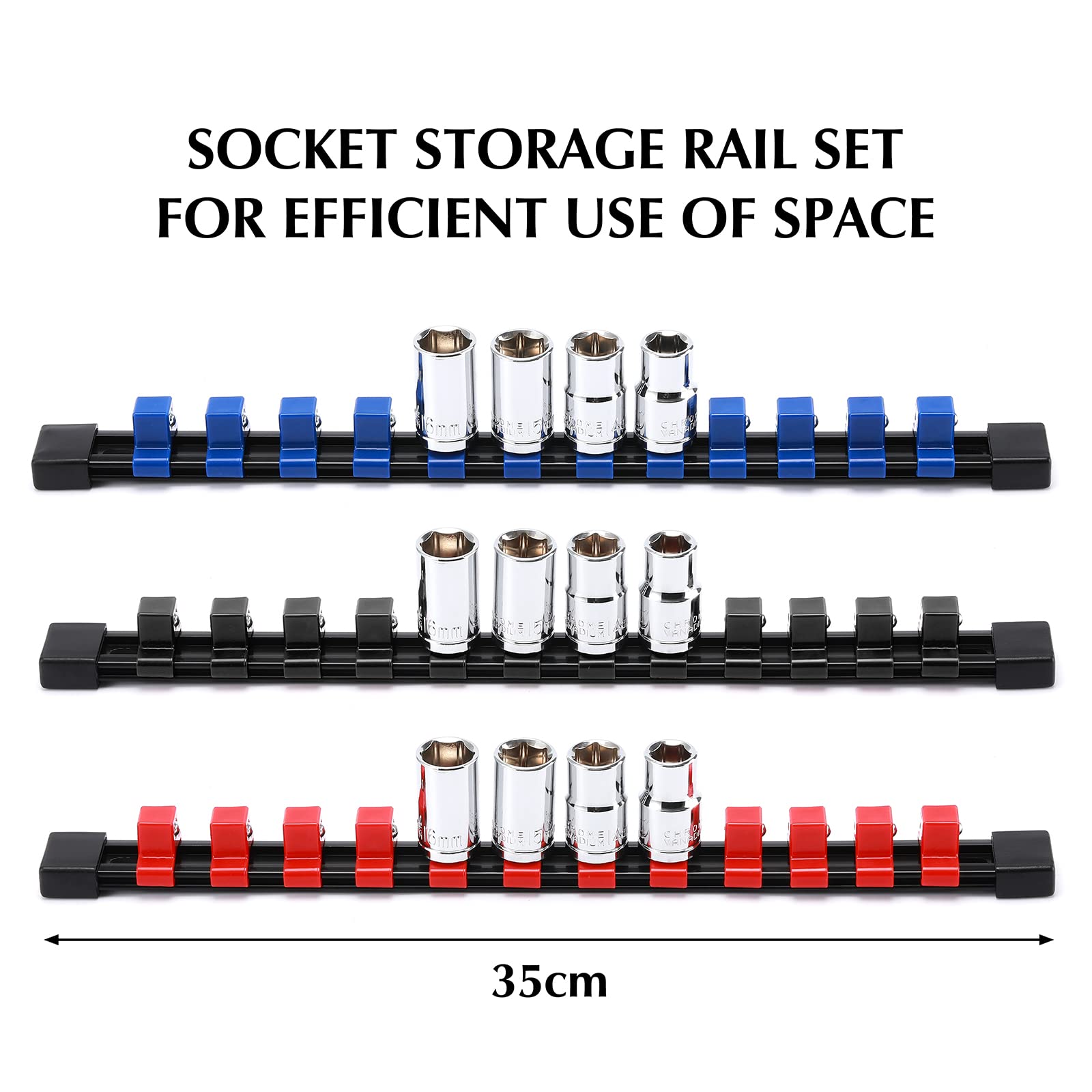 Premium 9-Piece ABS Socket Organizer Rail Set - 1/4