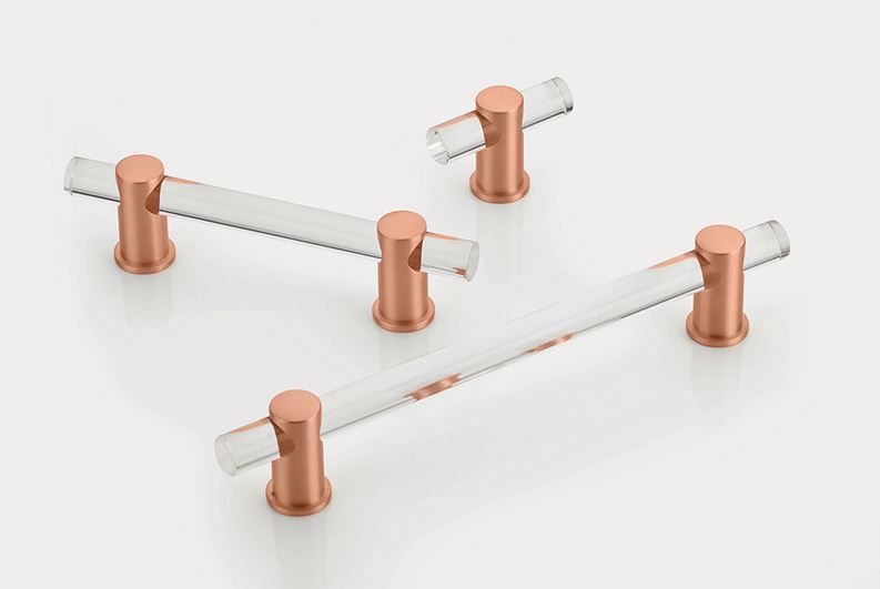 Satin Copper and Lucite Gleam Cabinet Knobs & Drawer Pulls - Elegant Hardware for Kitchen Cabinets, Dressers & Furniture (Set of 10)