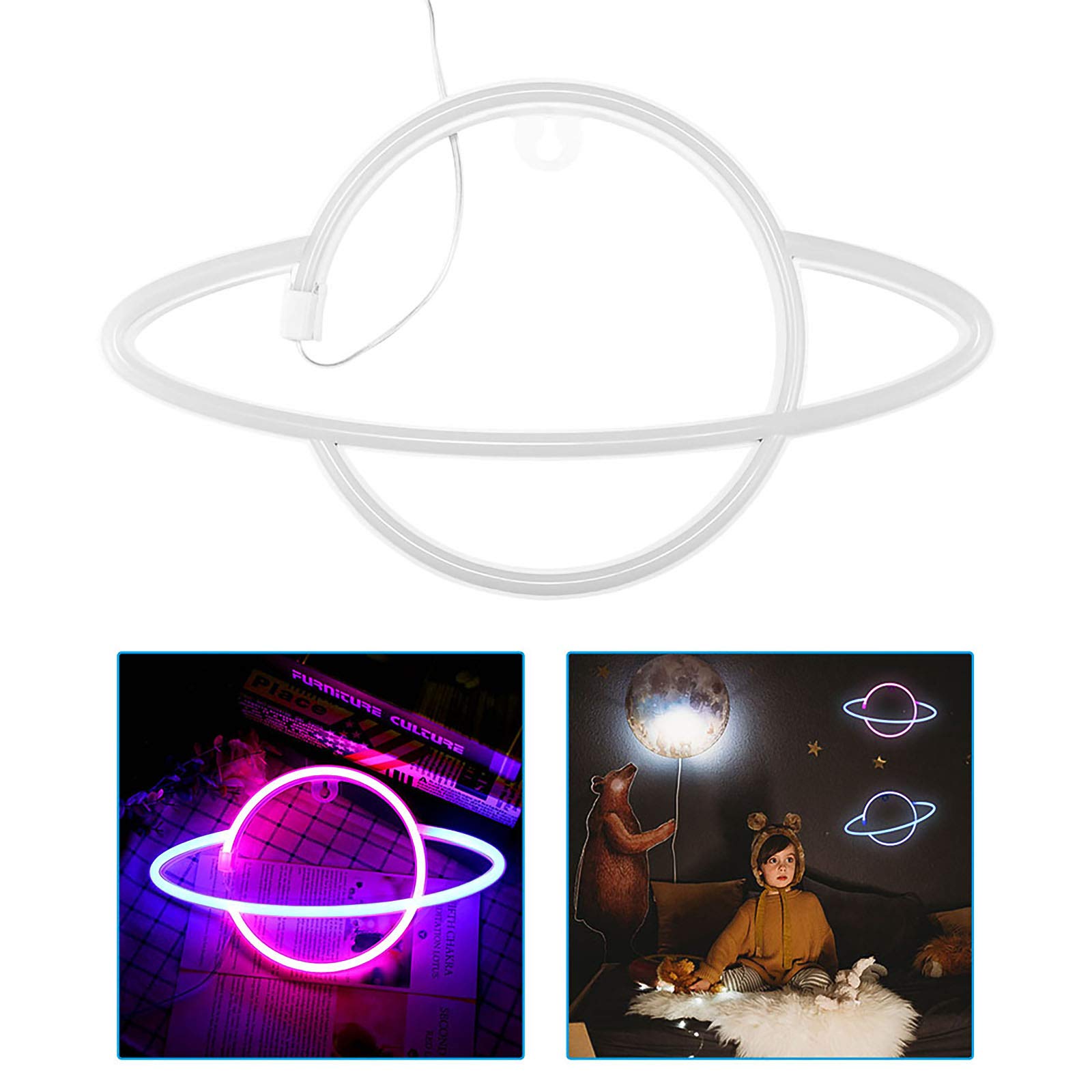 LED Neon Lamp - Hanging Planet Night Light for Kids Bedroom, Room Wall Decor, Birthday Party, Bar, Beach & Wedding Lighting | Dimmable & Energy-Efficient Neon Sign for Home & Commercial Use