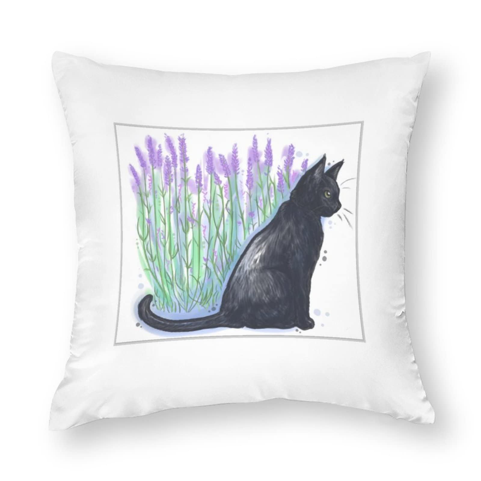 Perfecone Watercolor Cat with Lavender Design - Reusable Grocery Tote Bag & Decorative Pillow Cases Set for Home, Kitchen, and Picnic Use