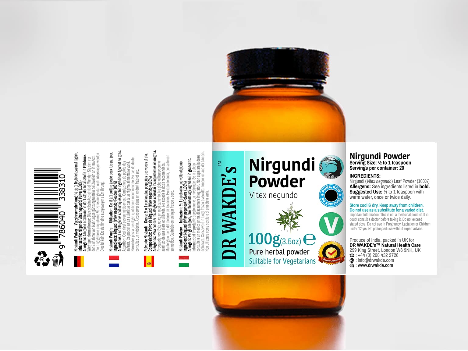 DR WAKDE'S Nirgundi Powder (Vitex negundo) - 100g (3.5oz) | Pure, Raw & Dried Herbal Powder | Natural Aroma & Freshness | Fine Ground Vegan Supplement | Premium Grade Ayurvedic Remedy | No Additives | Perfect for Herbal Tea, Aromatherapy & Natural Healing