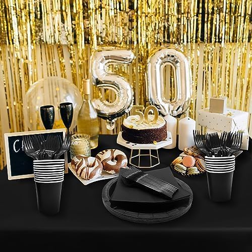 PRETTY UR PARTY 9 Inch Black Biodegradable Paper Plates - Pack of 20 | Eco-Friendly Disposable Round Party Plates for Cakes, Desserts, Snacks & Fruits | Perfect for Birthday Parties, Picnics & Family Gatherings