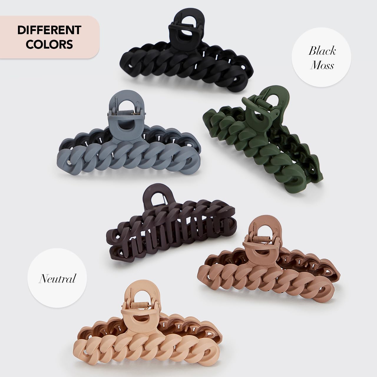 Kitsch Recycled Plastic Large Claw Hair Clips for Women - 3pc Set Big Hair Clips for Thick Hair, Jaw Clips & Chain Hair Accessories | Perfect for Ponytails, Buns & Everyday Hairstyles