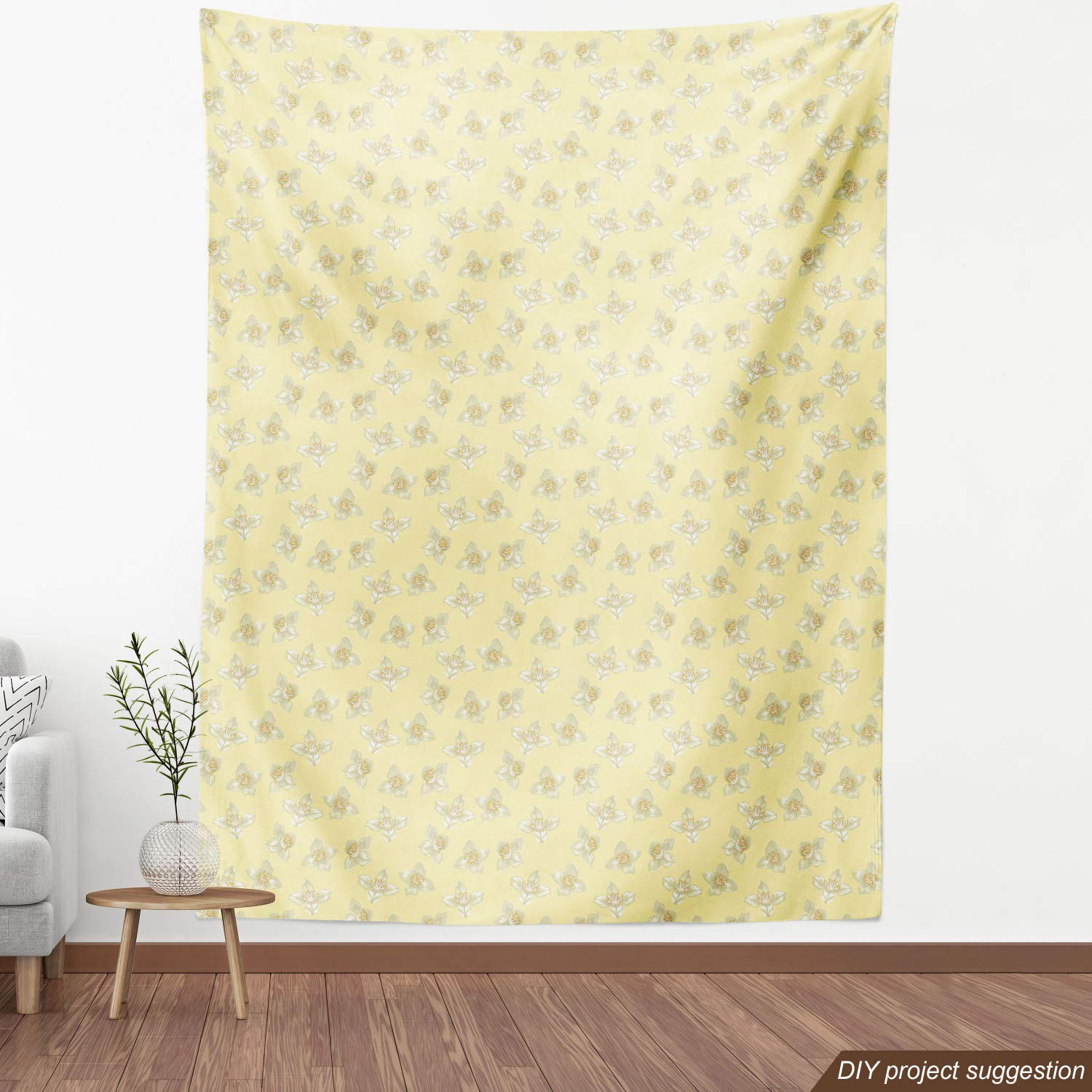 Ambesonne Jasmine Fabric by The Yard - Soft Floral Petals Botanical Bloom Pattern in Pastel Yellow & Khaki | 10 Yards Upholstery Fabric for Sofa, Curtains, Pillows & Home Decor | Perfect for Bedroom, Living Room & DIY Craft Projects