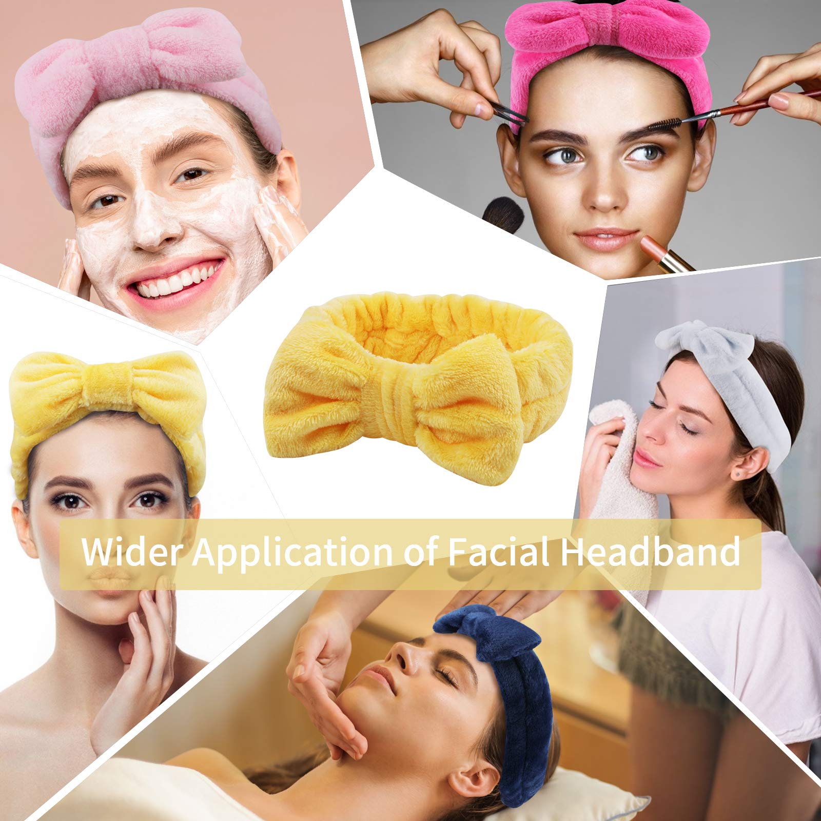 Ondder 8 Pack Spa Headbands for Women & Girls - Soft Fluffy Makeup & Facial Headbands, Solid Color Bowknot Hair Bands for Washing Face, Skincare, Shower & Spa - Perfect for Beauty Routines, Cosmetics & Relaxation