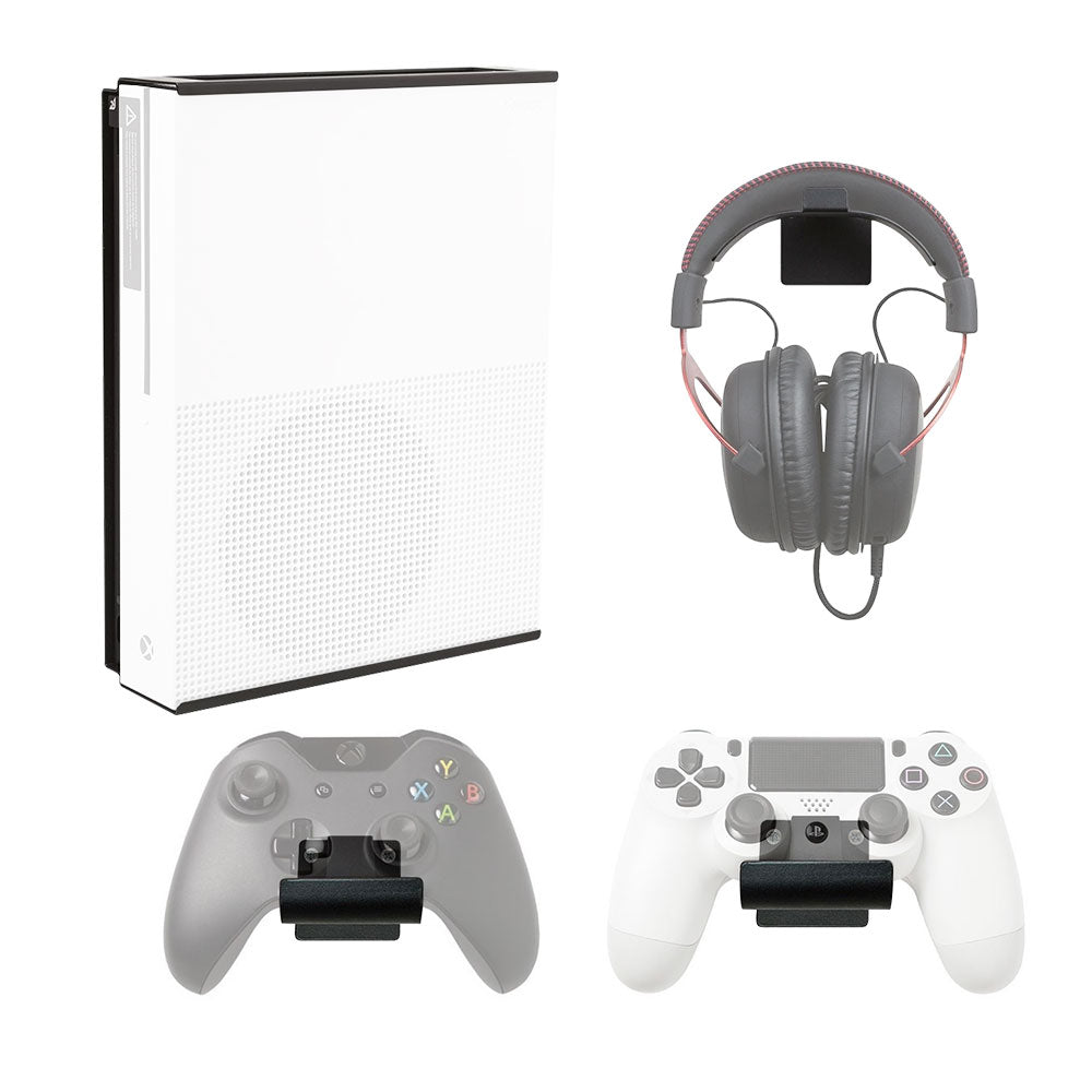 HIDEit X1S Xbox One S Wall Mount Bracket - Black | Space-Saving Vertical or Horizontal Mount | Ultimate Controller Bundle | Perfect for Gaming Rooms & Small Spaces