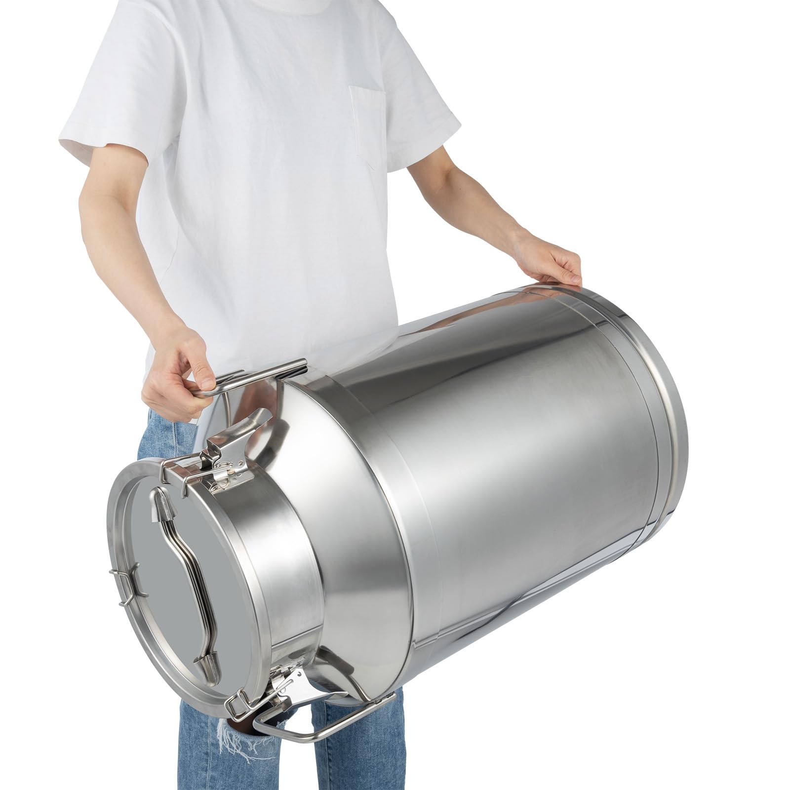 60 Liter (15.85 Gallon) Stainless Steel Milk Can & Wine Fermentation Bucket - Heavy Duty Food Grade Container with Silicone Sealed Lid - Perfect for Home Brewing, Dairy Storage, and Oil Barrel Use