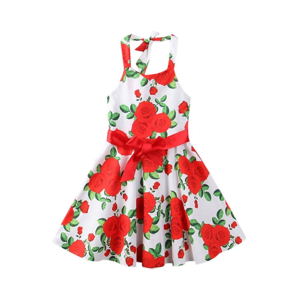 Fineser Baby Girls Sleeveless Floral Ruffle Tank Dress - Princess Summer Sundress for Toddlers & Infants - Perfect for Beach, Party & Outdoor Play