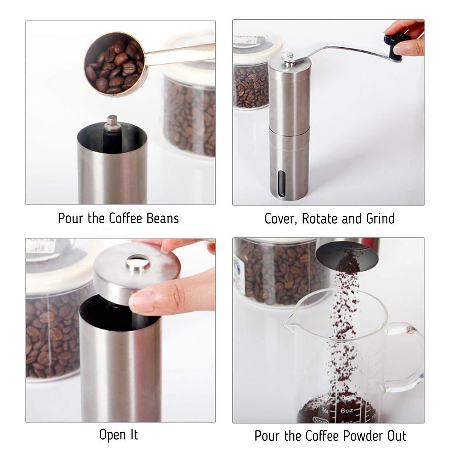 GWCLEO Manual Coffee Grinder, Adjustable Stainless Steel Burr Mill for Espresso & American Coffee - Compact Size for Home, Office & Travel - Perfect for Freshly Ground Coffee Every Time