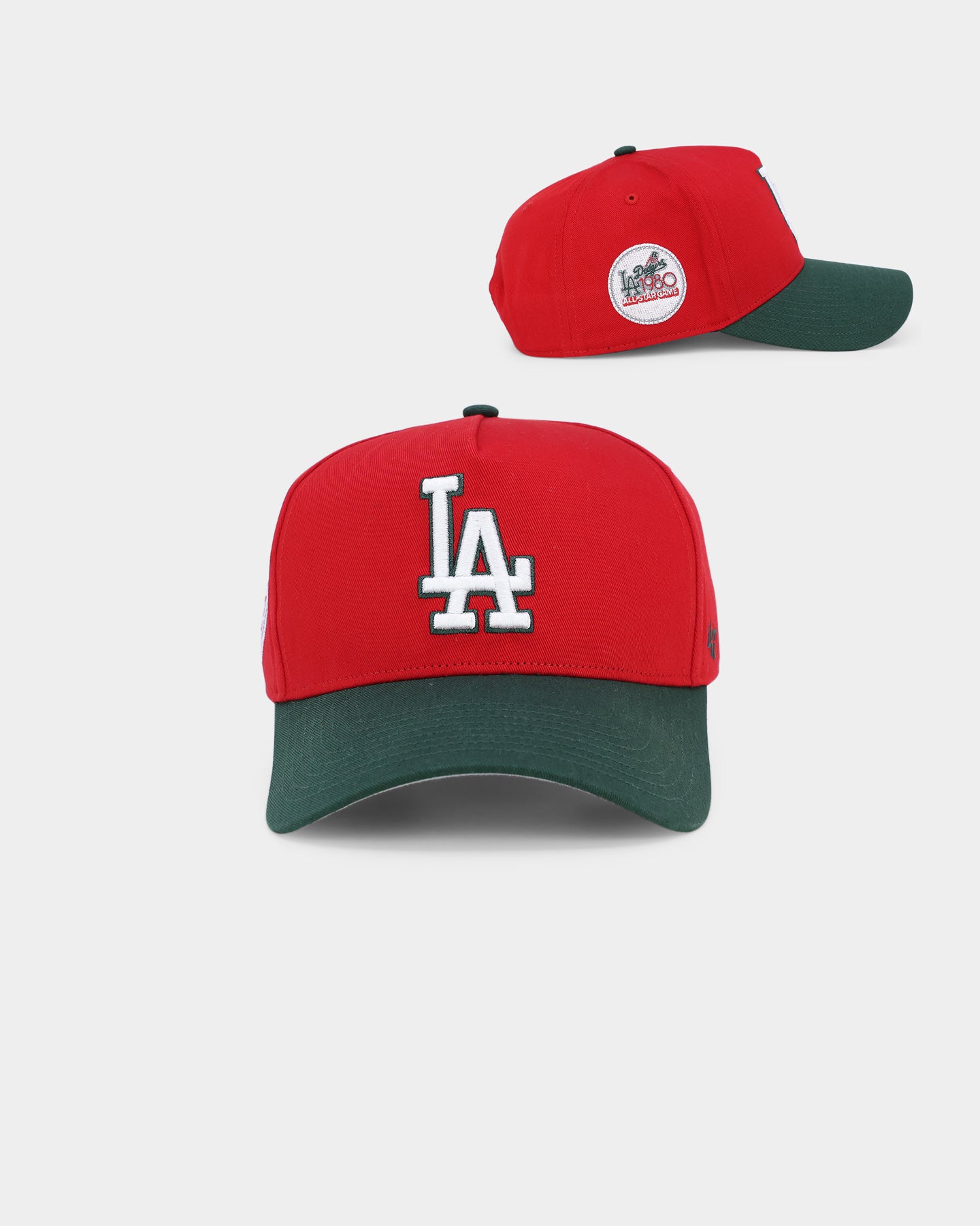 47 Brand Los Angeles Dodgers 'Scarlet Pines' Snapback Cap - Red/Dark Green Adjustable MVP DT Baseball Hat for Men & Women - Perfect for Game Day, Sports Events & Casual Wear