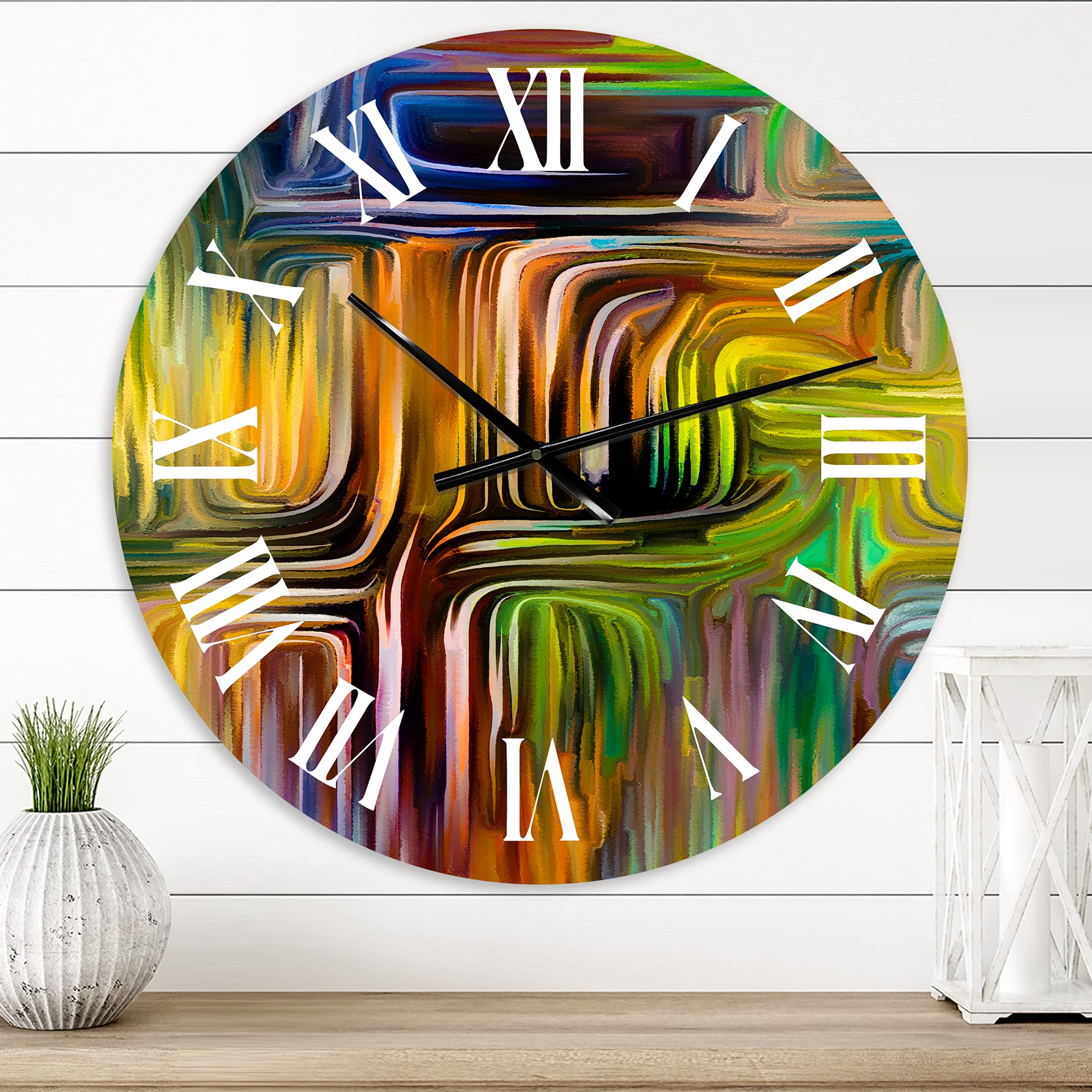 DesignQ Modern Abstract Fractal Wall Clock - 'Color Fusion I' Large Decorative Clock for Office & Home Decor | Perfect for Living Room, Bedroom, and Workspace