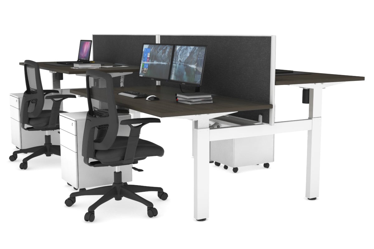 Adjustable 4-Person H-Bench Workstation with White Frame - 1200L x 800W - Ergonomic Office & Workshop Desk for Collaborative Workspaces