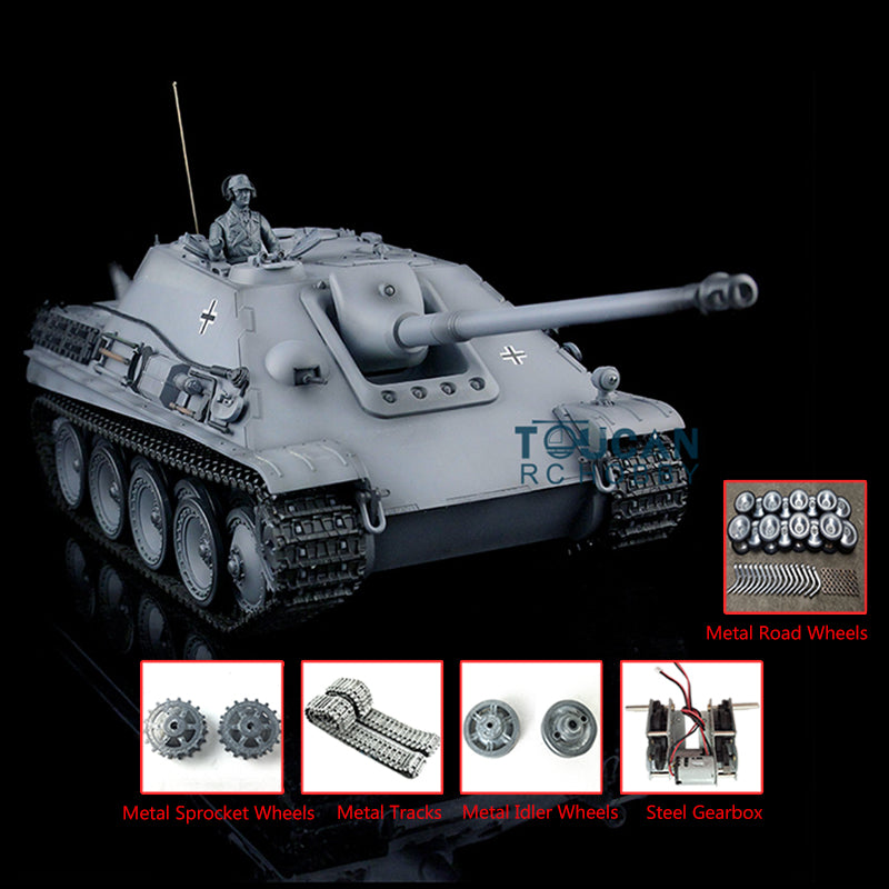 Henglong 1/16 Scale 7.0 Customized Radio Control RC Tank 3869 Jadpanther RTR with Metal Road Wheels, Tracks & Smoking System - Ready-to-Run Military Model for Collectors & Battle Simulation