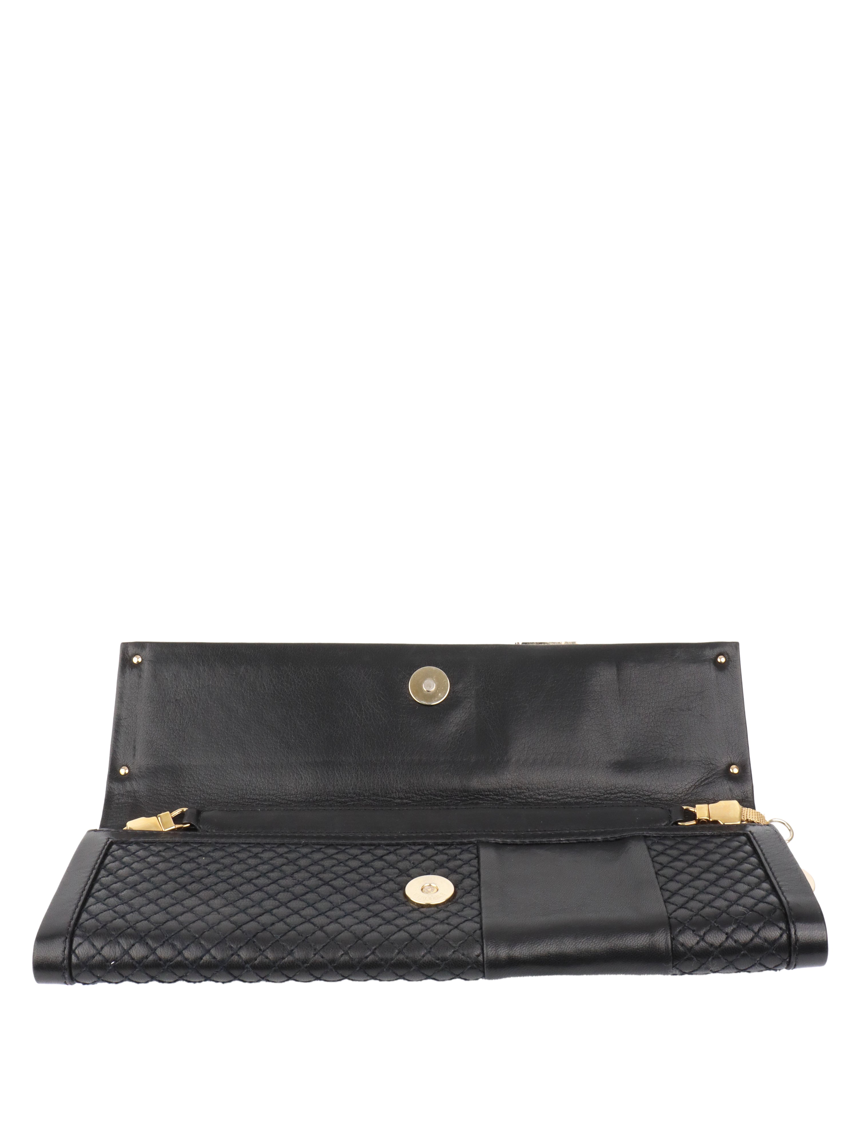Versace Black Leather Slim Clutch Purse for Women - Elegant Evening Bag for Parties, Weddings & Special Occasions