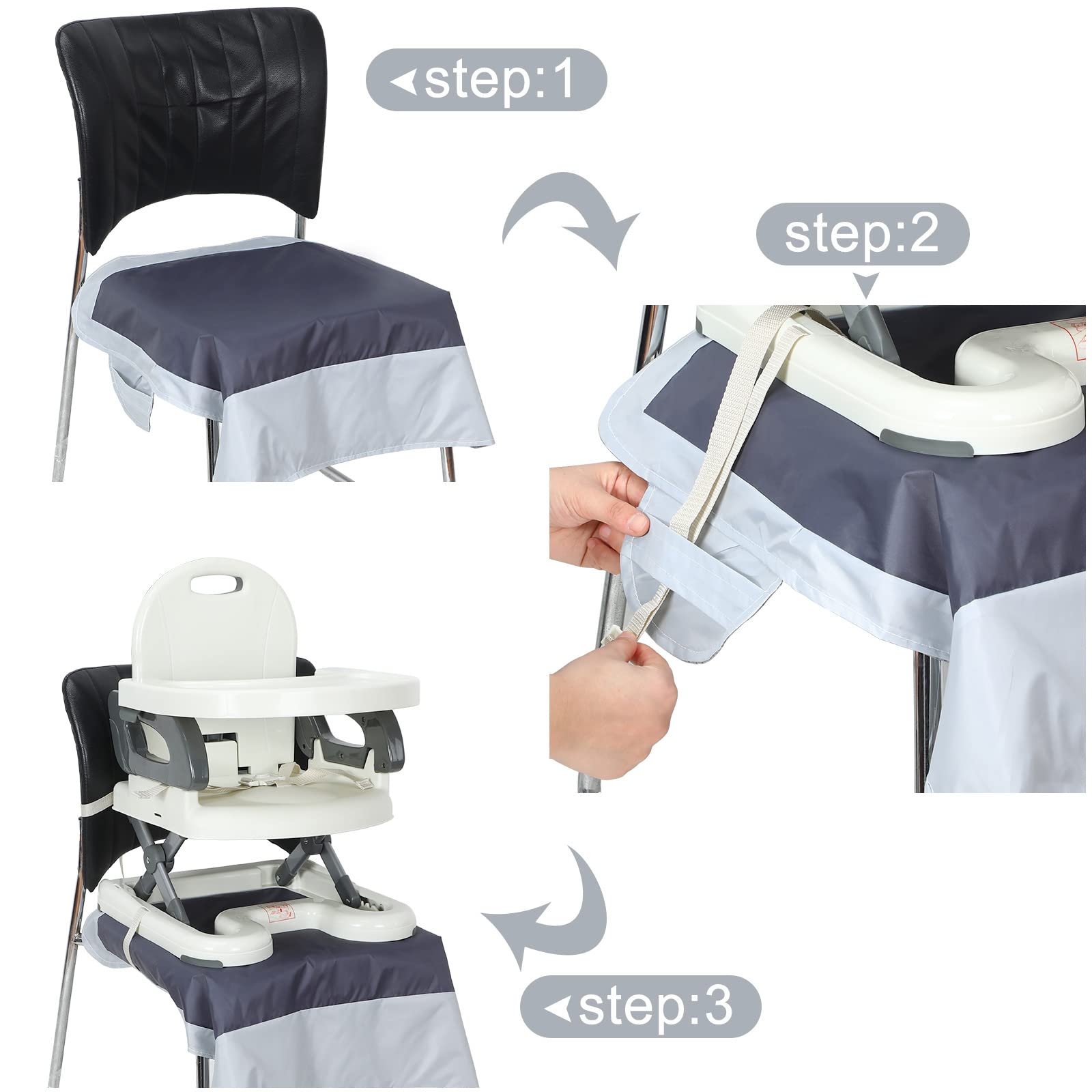 2 Pack Extra Large High Chair Covers - Gray Waterproof Dining Chair Protectors for Baby, Toddler & Infant - Replacement Booster Seat Covers for Home & Kitchen Use - Perfect for Mealtime, Feeding & Messy Play