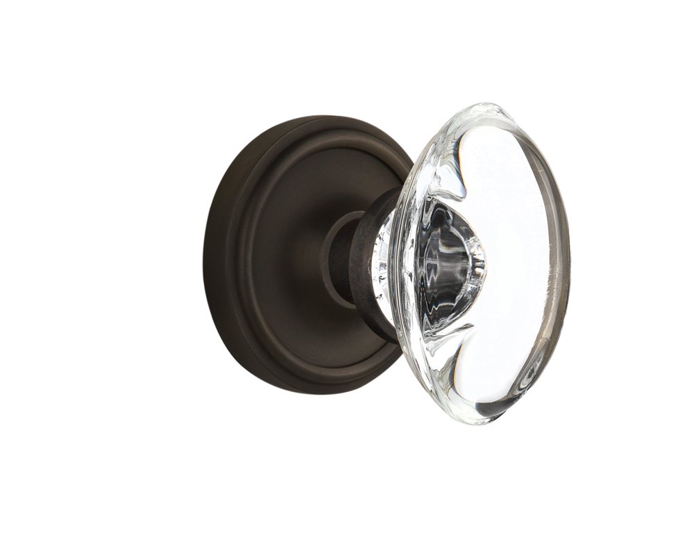 Nostalgic Warehouse Classic Rosette with Oval Clear Crystal Glass Knob - Double Dummy Oil-Rubbed Bronze Cabinet Hardware for Vintage Kitchen & Bathroom Remodeling