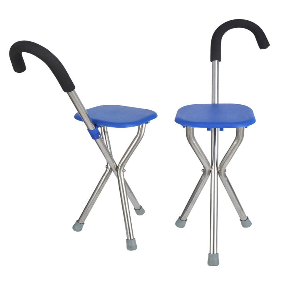 Portable Lightweight Folding Walking Stick with Seat - Adjustable Stainless Steel Cane with Non-Slip Tripod Base - Mobility Aid for Elderly & Seniors - Perfect for Hiking, Travel & Outdoor Activities