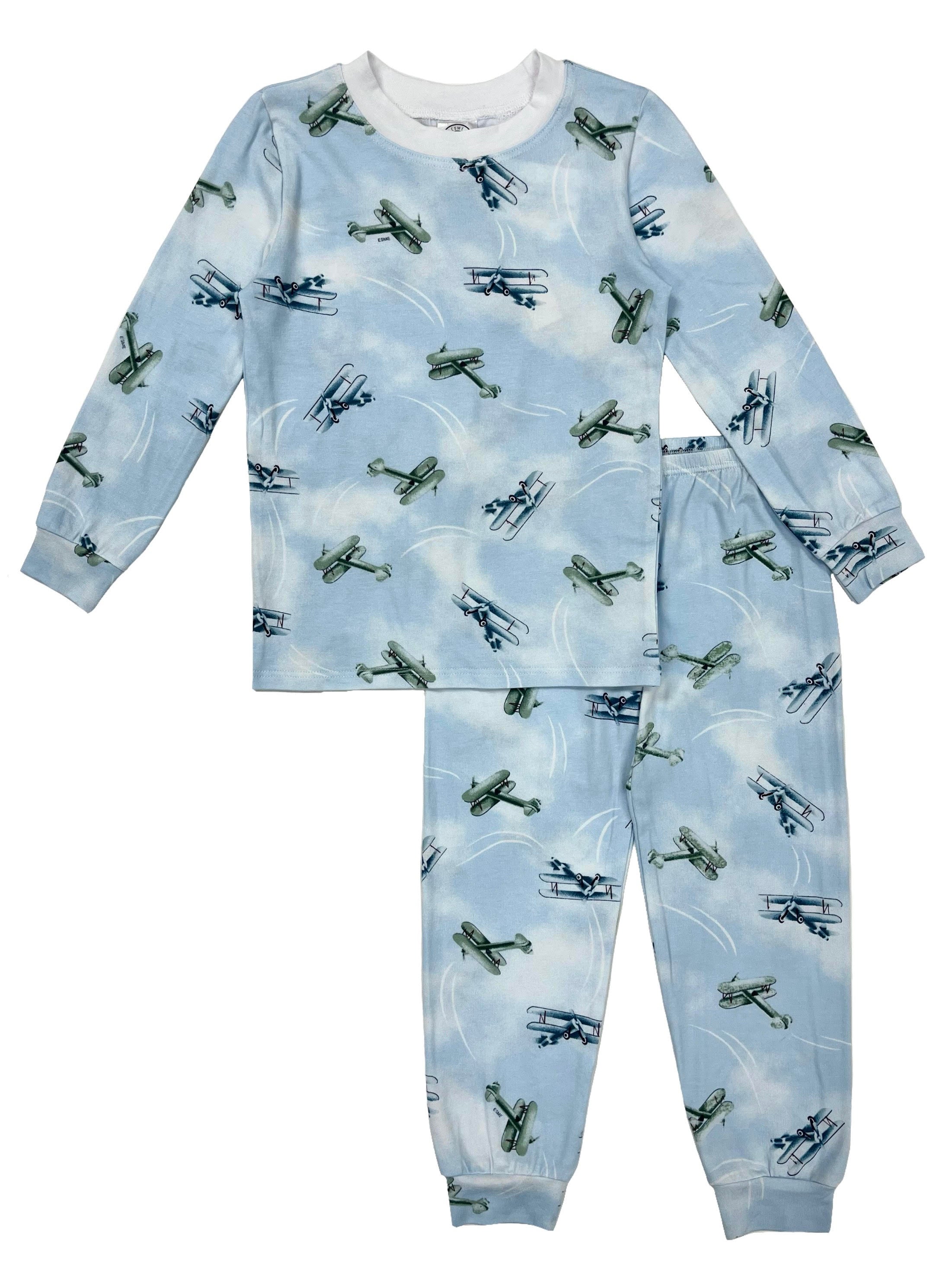Vintage Style Airplane Print Full Length Pajama Set for Women - Soft & Comfortable Sleepwear for Travel, Lounge & Relaxation at Home