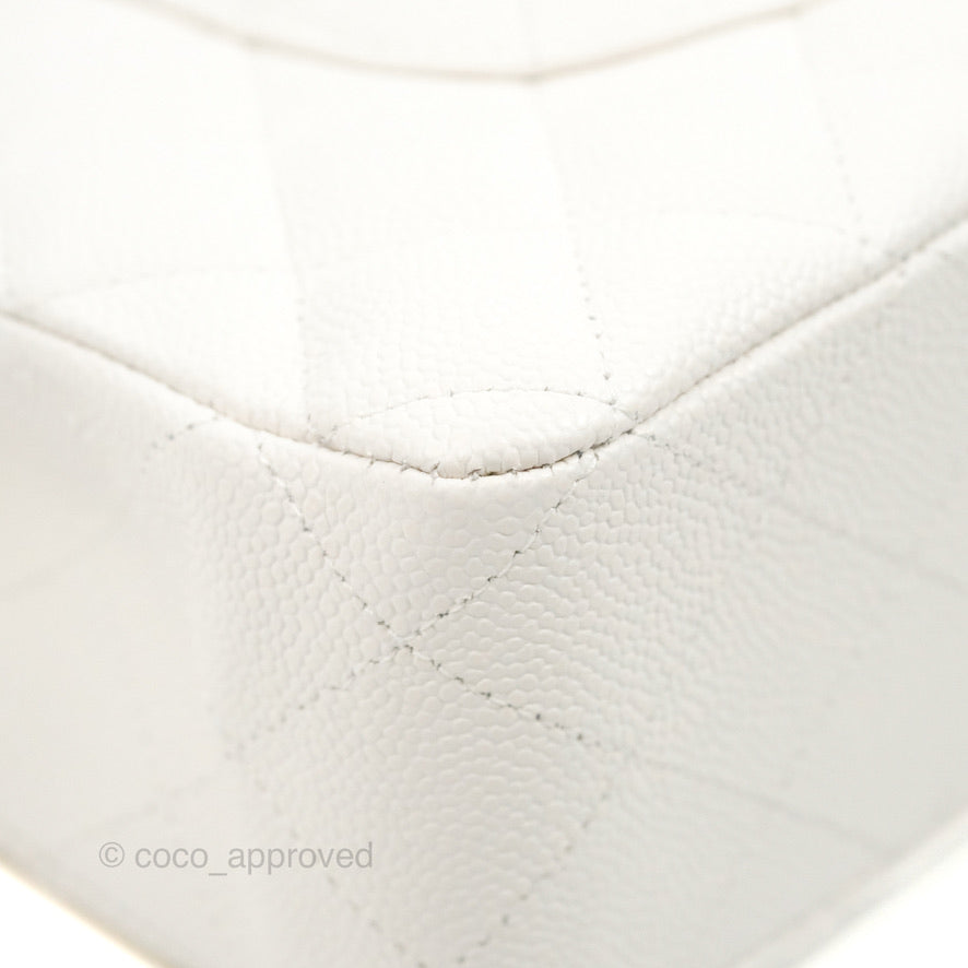 Chanel Classic Medium Double Flap Bag in White Caviar Leather with Silver Hardware - Luxury Handbag for Women, Perfect for Work, Parties & Everyday Use