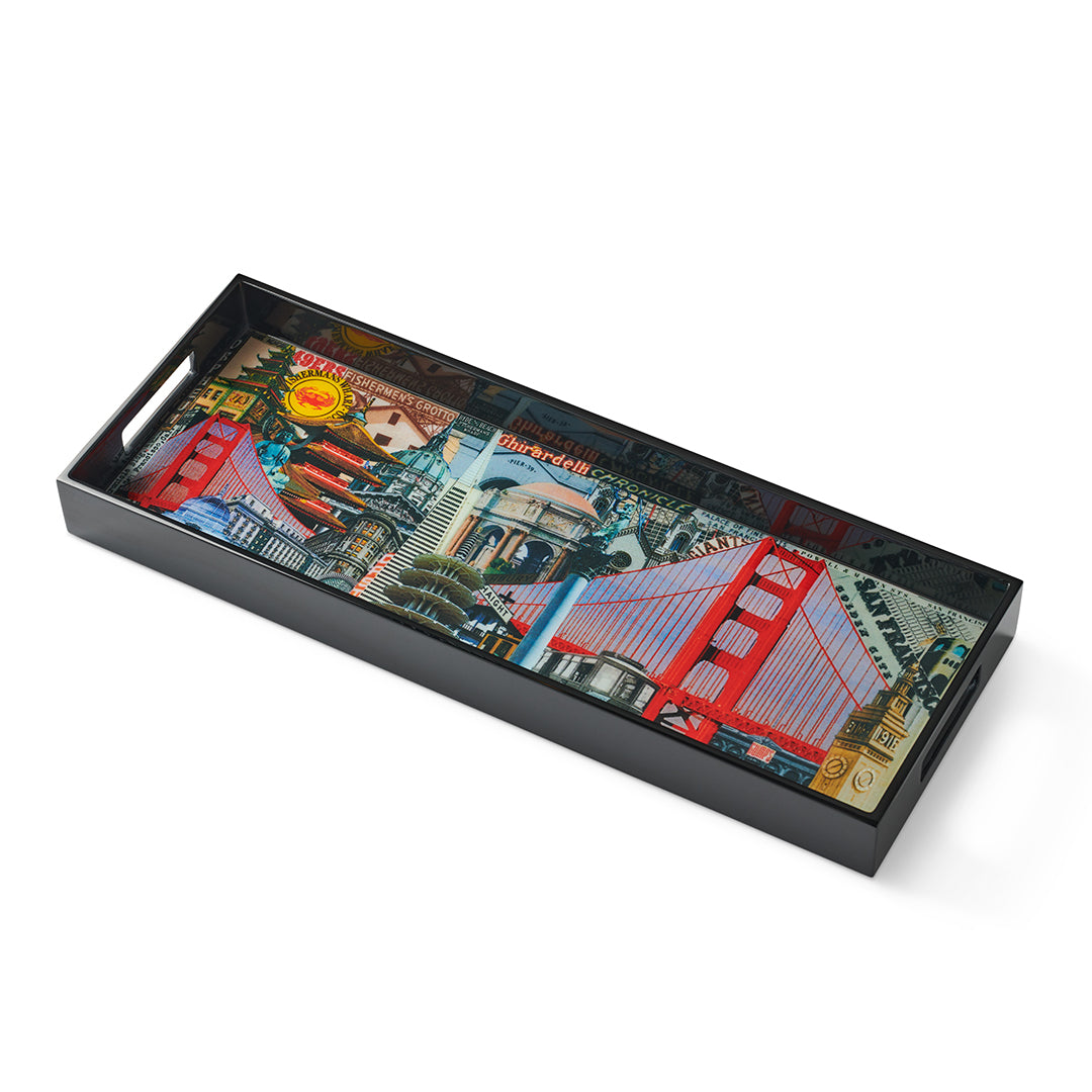 San Francisco Lacquered Bar Tray - Elegant Wooden Serving Tray for Cocktails, Drinks & Appetizers - Perfect for Home Bars, Parties & Wedding Receptions