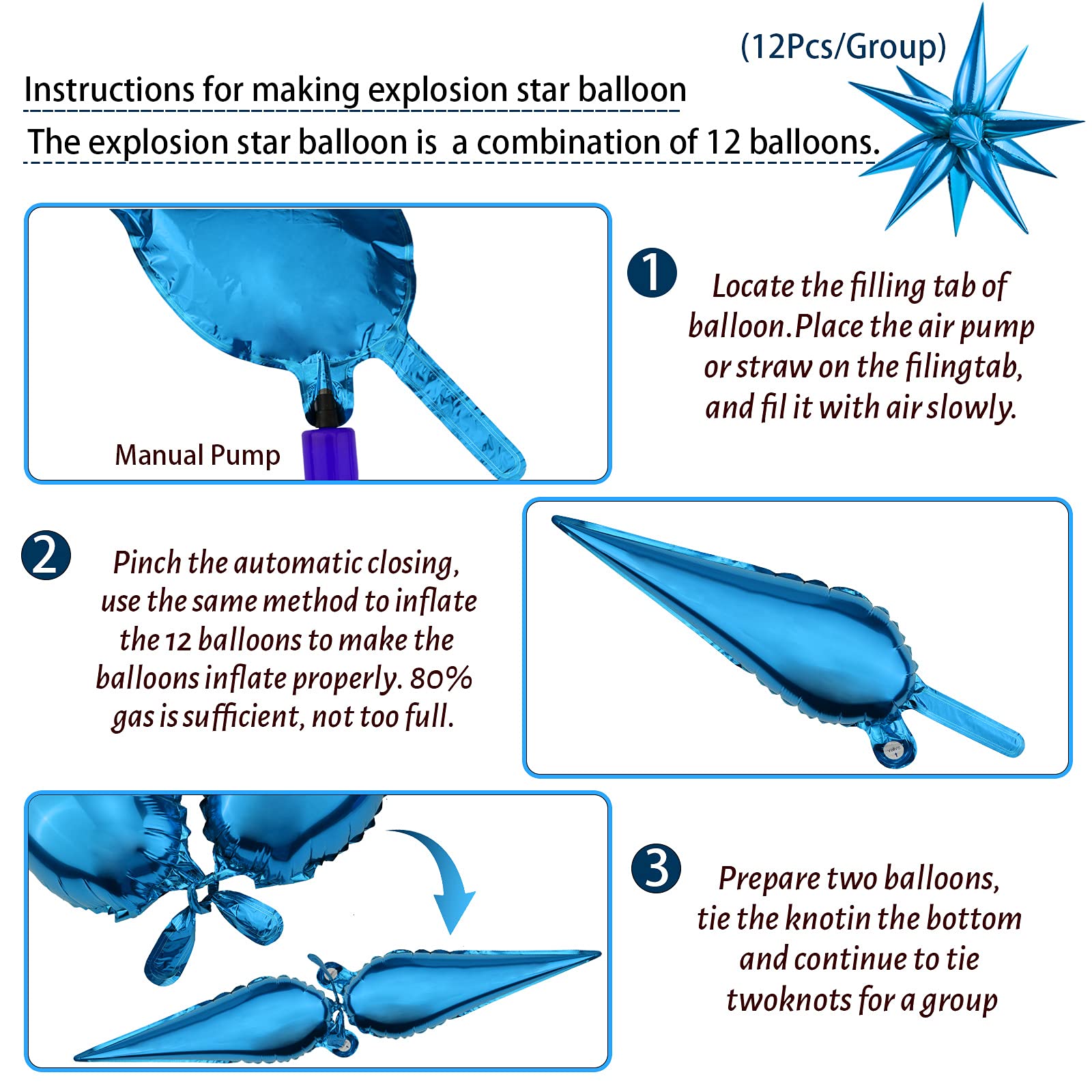 Blue Star Balloons 60 PCS for Birthday Gender Reveal Party Decor