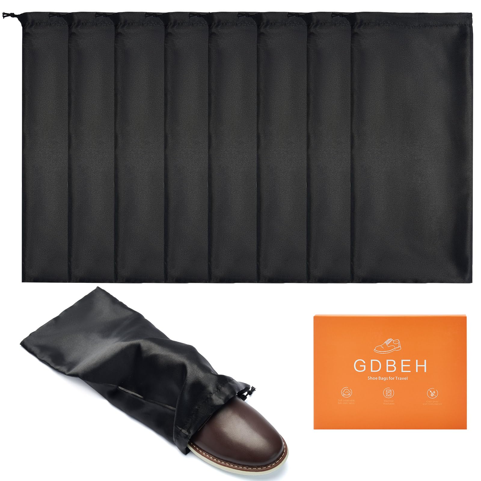 8 Pack Premium Satin Shoe Dust Bags with Drawstring Closure - Washable Breathable Cotton Fabric for Travel Shoe Storage & Protection | Perfect for Suitcase Organization, Sneaker Collection, and Luxury Shoe Care