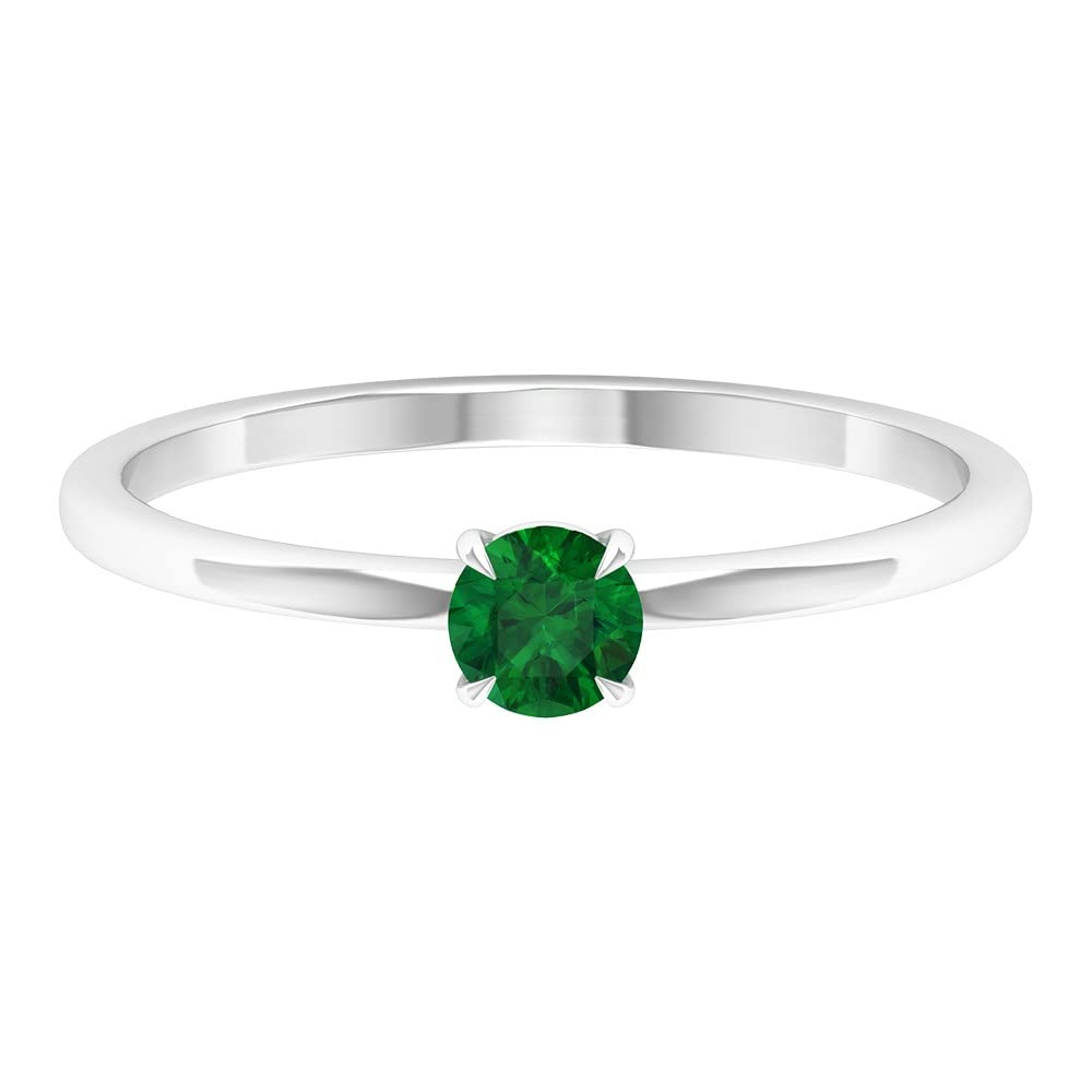 14K Solid Gold Created Emerald Promise Ring for Women - Round Cut Solitaire Claw Set Engagement Ring | Perfect for Proposals, Anniversaries & Special Occasions