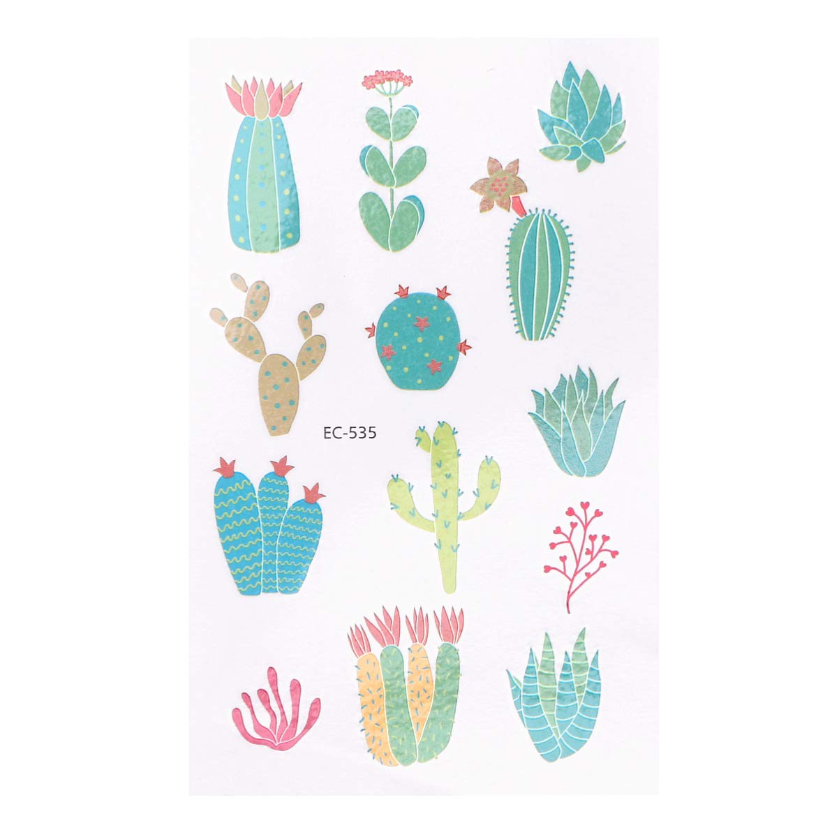 10 Sheets Temporary Tattoos for Kids - Cactus Plant Fake Tattoo Stickers, Waterproof & Safe, Fun Body Art for Parties, Halloween & Summer Activities