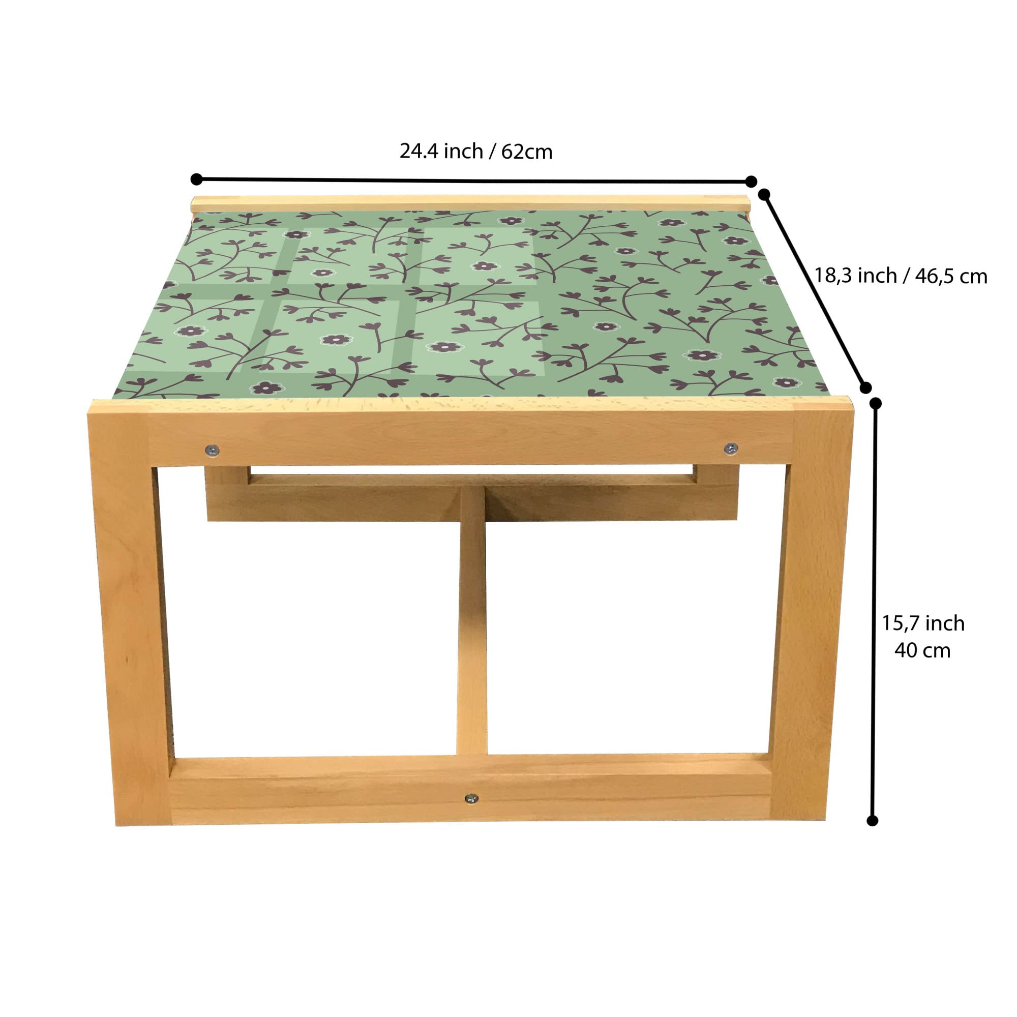 Ambesonne Floral Coffee Table, Botanical Glass Top with Wooden Frame - for Office & Dorm Decor