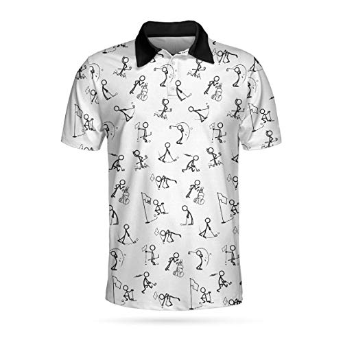 HYPERFAVOR Men's Golf Polo Shirts with Stick Figure Golf Patterns - Breathable Short Sleeve Performance Shirt for Golfing, Casual Wear & Outdoor Activities