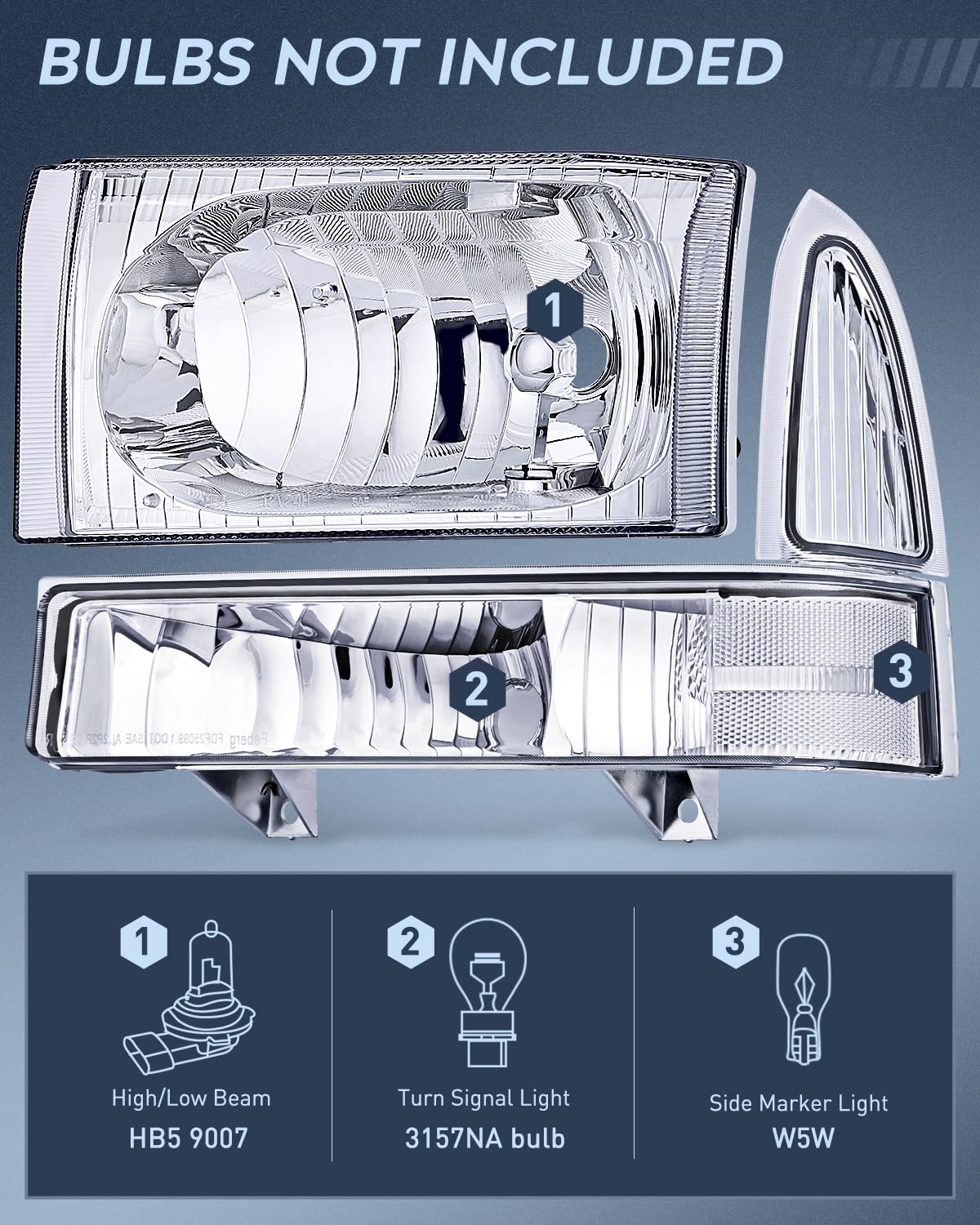 Nilight Headlight Assembly for 1999-2004 Ford F250 F350 F450 F550 Super Duty - Chrome Housing with Clear Corner & Lens - 4 Pack Replacement Headlights - Perfect for Off-Roading, Night Driving & Truck Upgrades