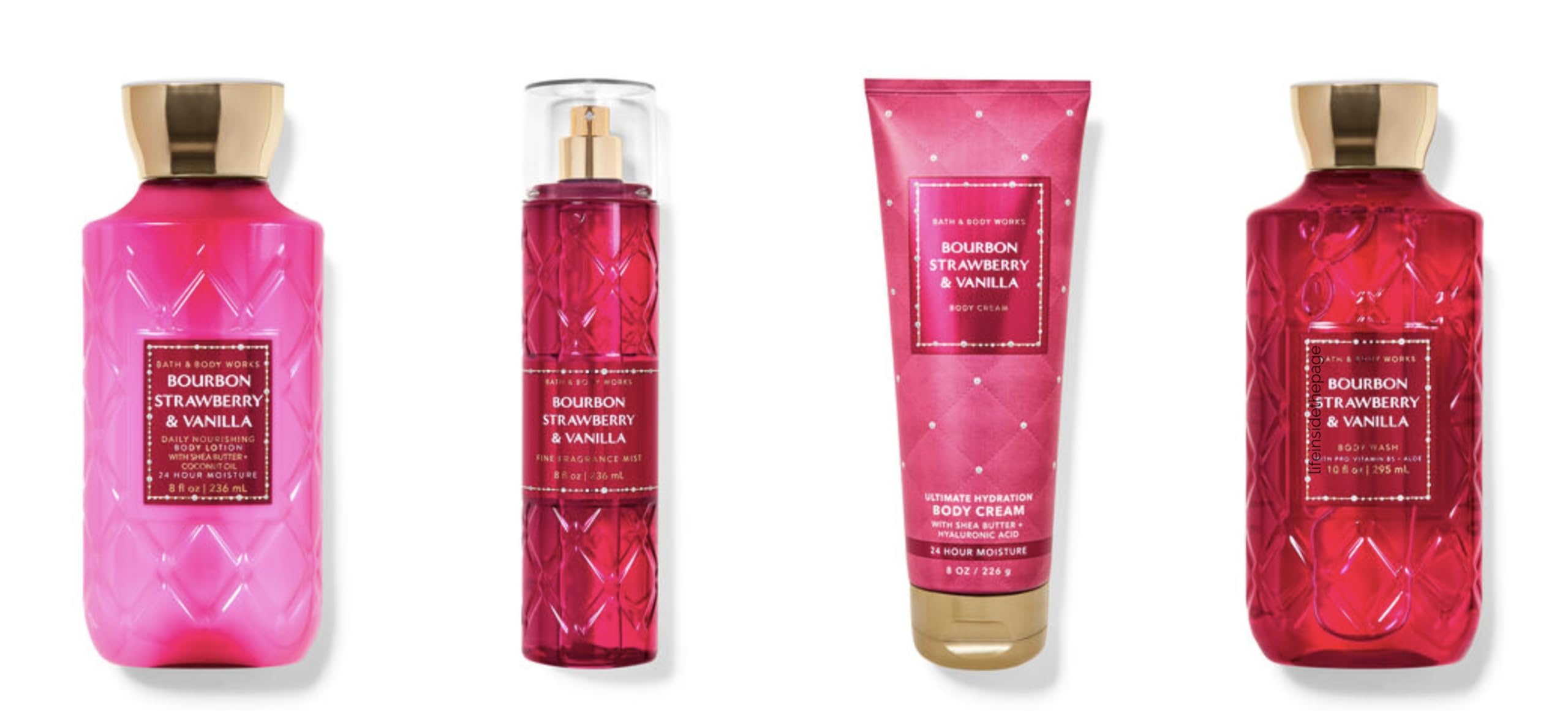 Bourbon Strawberry & Vanilla 4-Piece Bath & Body Gift Set - Fine Fragrance Mist, Body Lotion, Shower Gel & Hydrating Body Cream | Perfect for Self-Care, Spa Days & Romantic Gifts