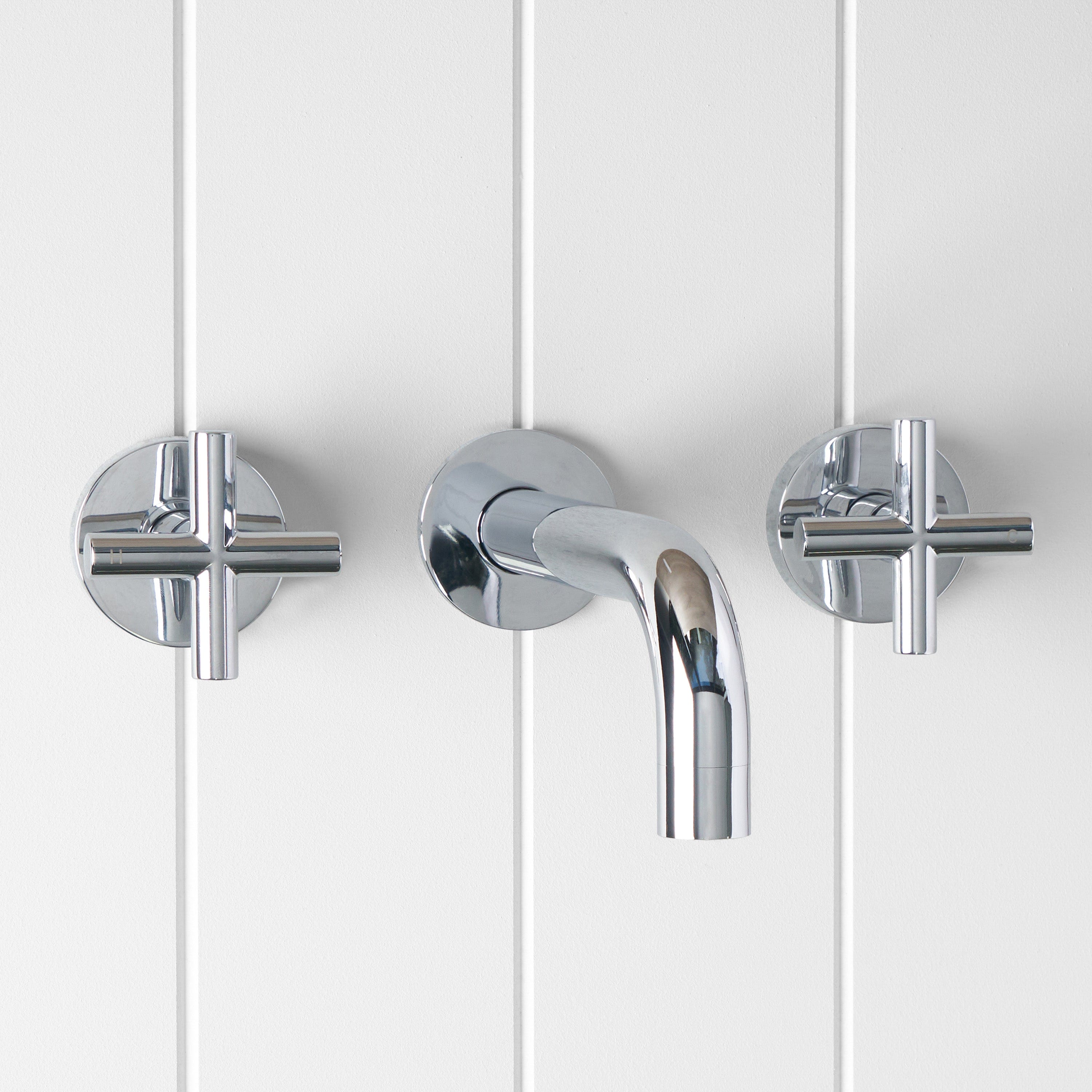 Chrome Wall Spout with Cross Taps - Modern Bathroom Faucet for Sink, Vanity, and Wet Bar Installation