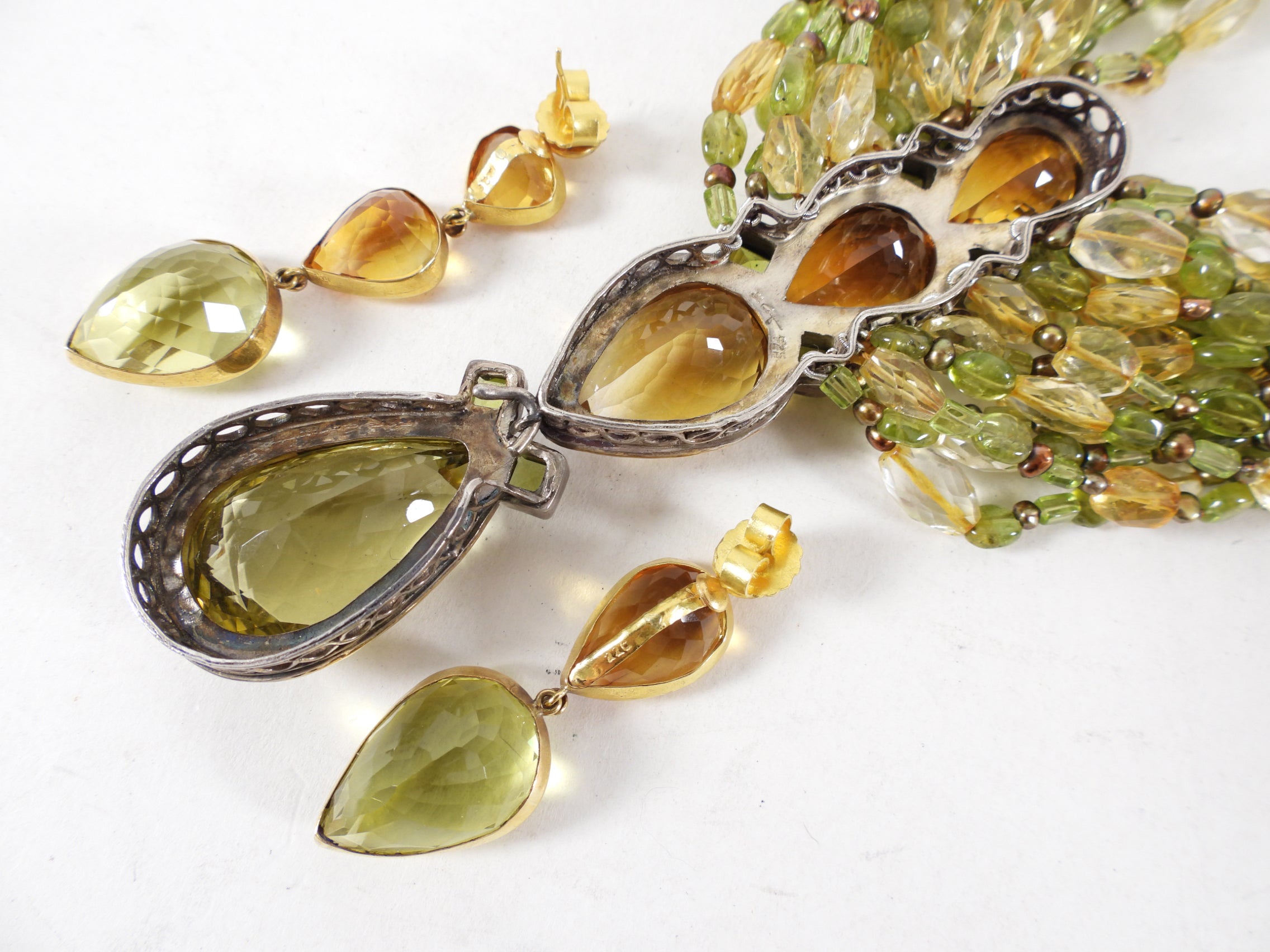 22K Gold Tourmaline and Citrine Jewelry Set - Necklace & Earrings for Women, Elegant Gift for Birthday, Anniversary, Wedding, and Special Occasions