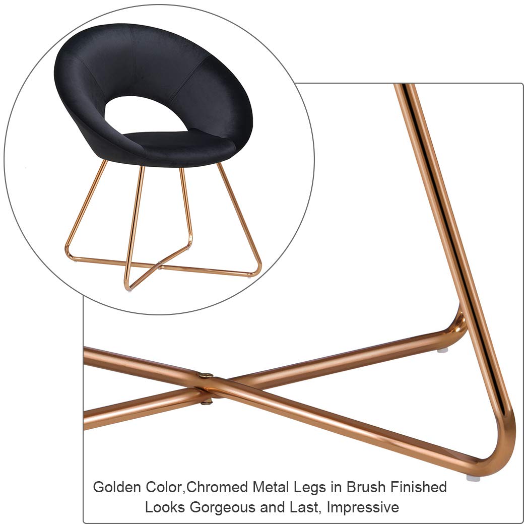DUHOME Modern Velvet Accent Chairs Set of 2 - Mid-Century Upholstered Armchairs with Golden Metal Legs for Dining Room, Living Room & Lounge - Comfy Single Sofa Chairs in Black (Perfect for Small Spaces, Apartments & Cozy Reading Nooks)