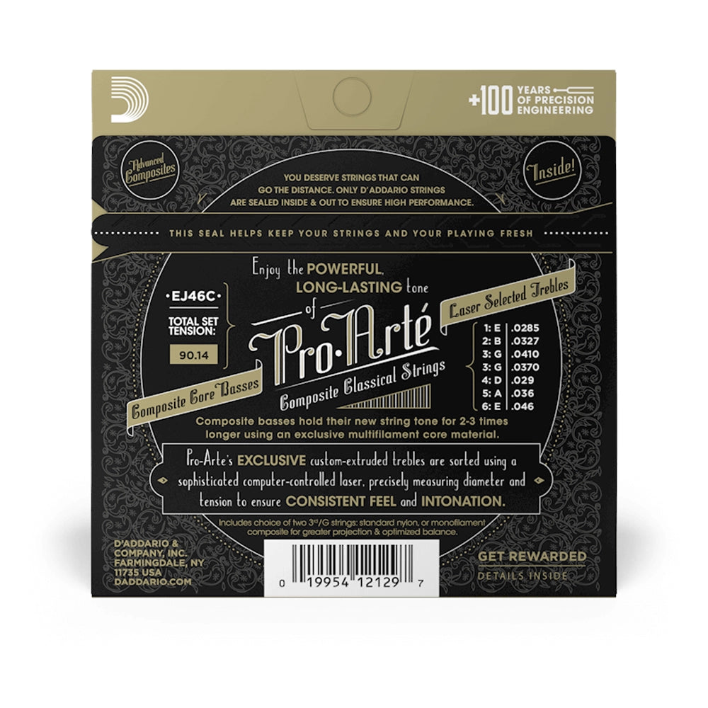 D'Addario Pro Arte Composite Hard Tension Classical Guitar Strings - Premium Nylon for Warm Tone & Durability - Perfect for Performances & Studio Recording