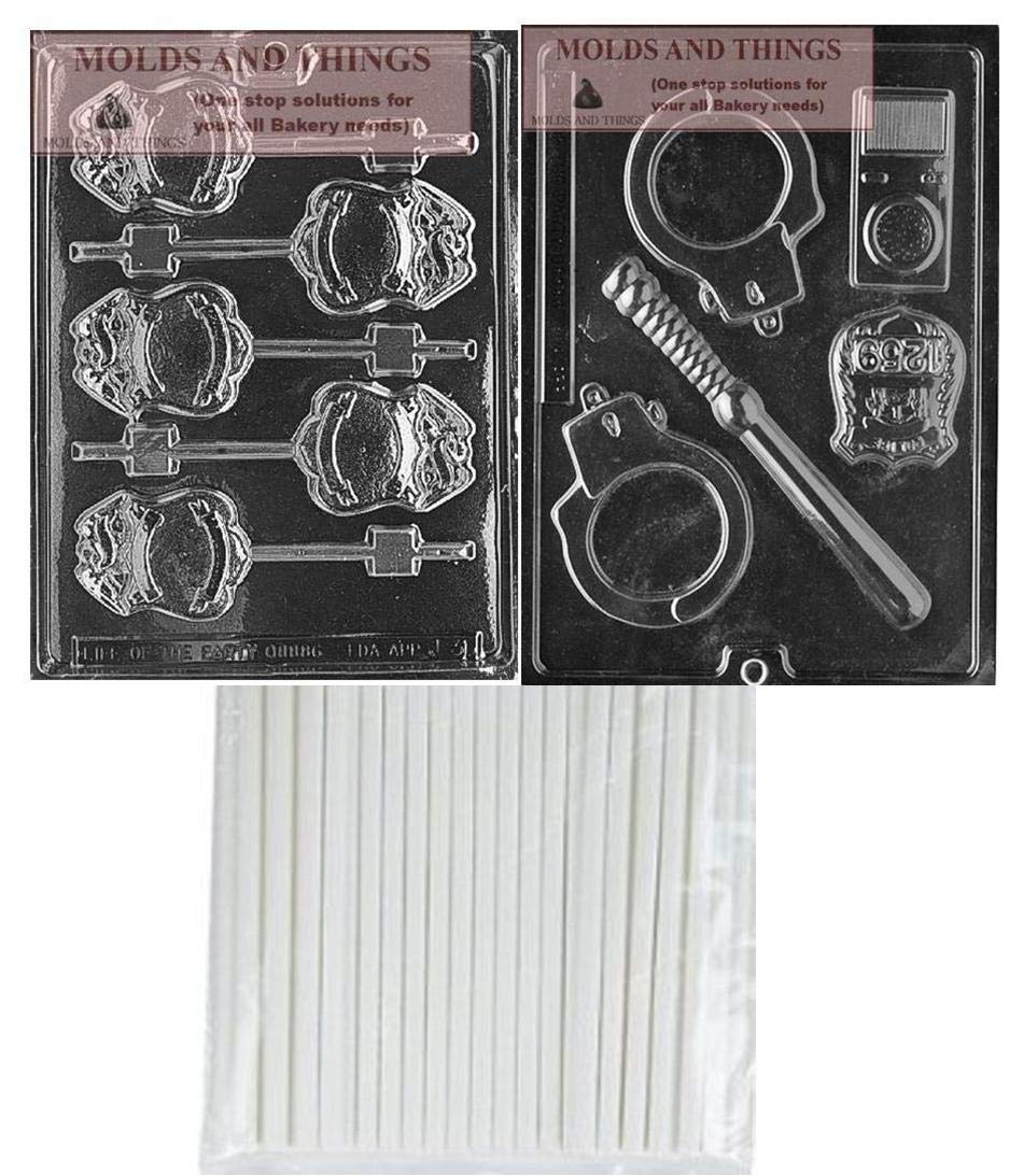Police Badge Lollipop Chocolate Candy Mold Set with Policeman - Premium Chocolate Candy Making Kit with Copyrighted Instructions - Perfect for Birthday Parties, Halloween Treats & DIY Candy Gifts