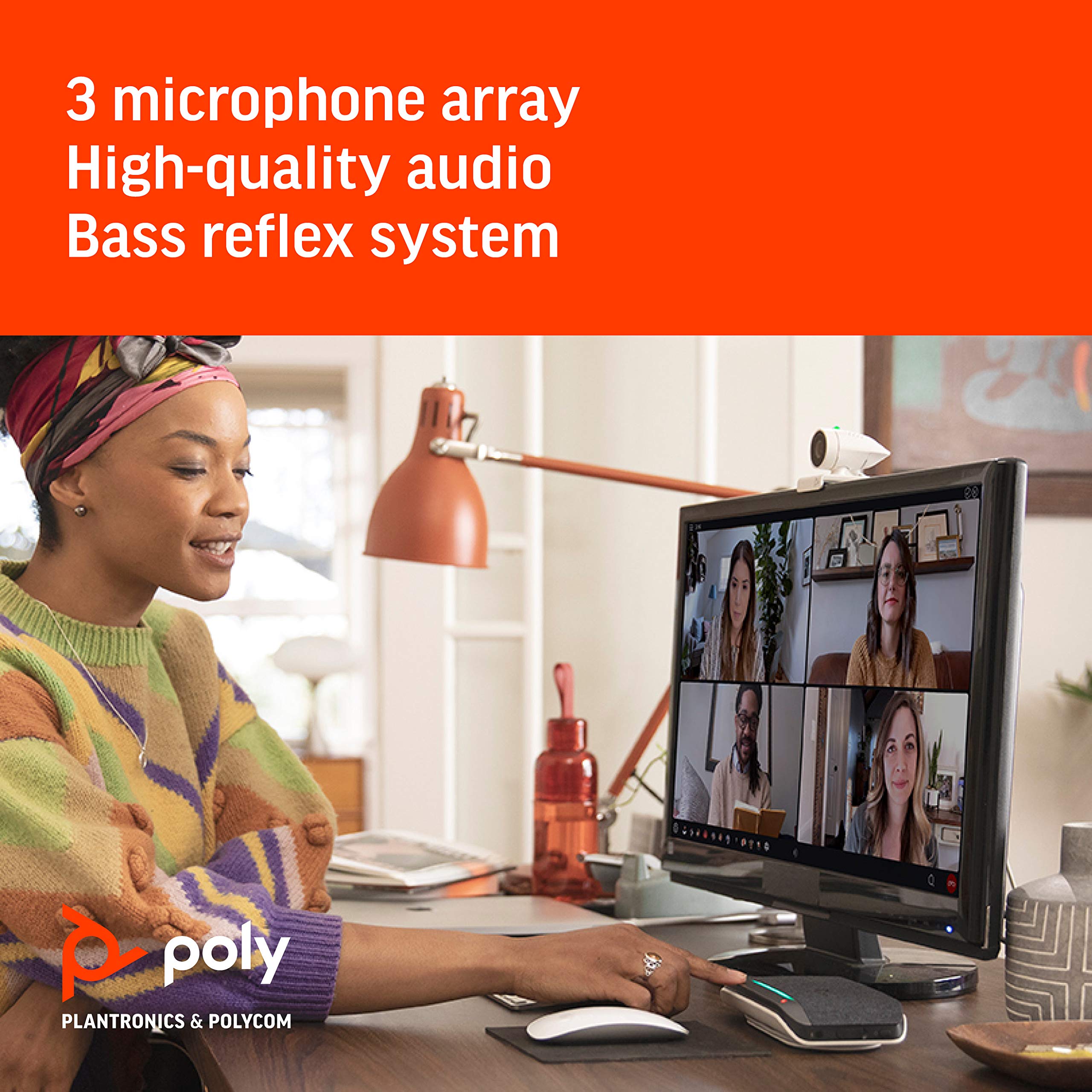 Poly Studio P5 Video Conference Kit with Poly Sync 20+ | 1080p HD Webcam & Bluetooth Speakerphone | Professional Hybrid Work Solution for Home Office, Remote Meetings & Team Collaboration (Gray)