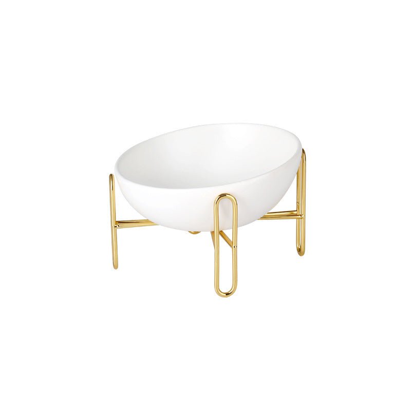 Premium Bronze Stand Ceramic Pet Bowl - White - Elegant and Durable Dog or Cat Food Dish for Home, Kitchen, or Outdoor Use