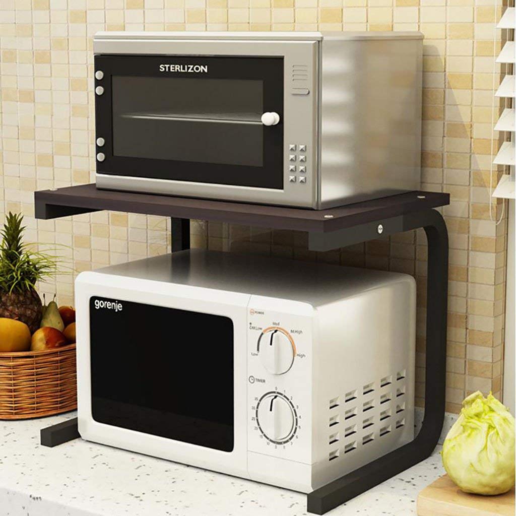 Space Saving Microwave Oven Stand with MDF Top - Modern Metal Kitchen Storage Rack (Black, 57 x 38 x 41 cm) - Perfect for Small Kitchens, Apartments & Dorm Rooms - Organize Microwave, Spices & Cookware