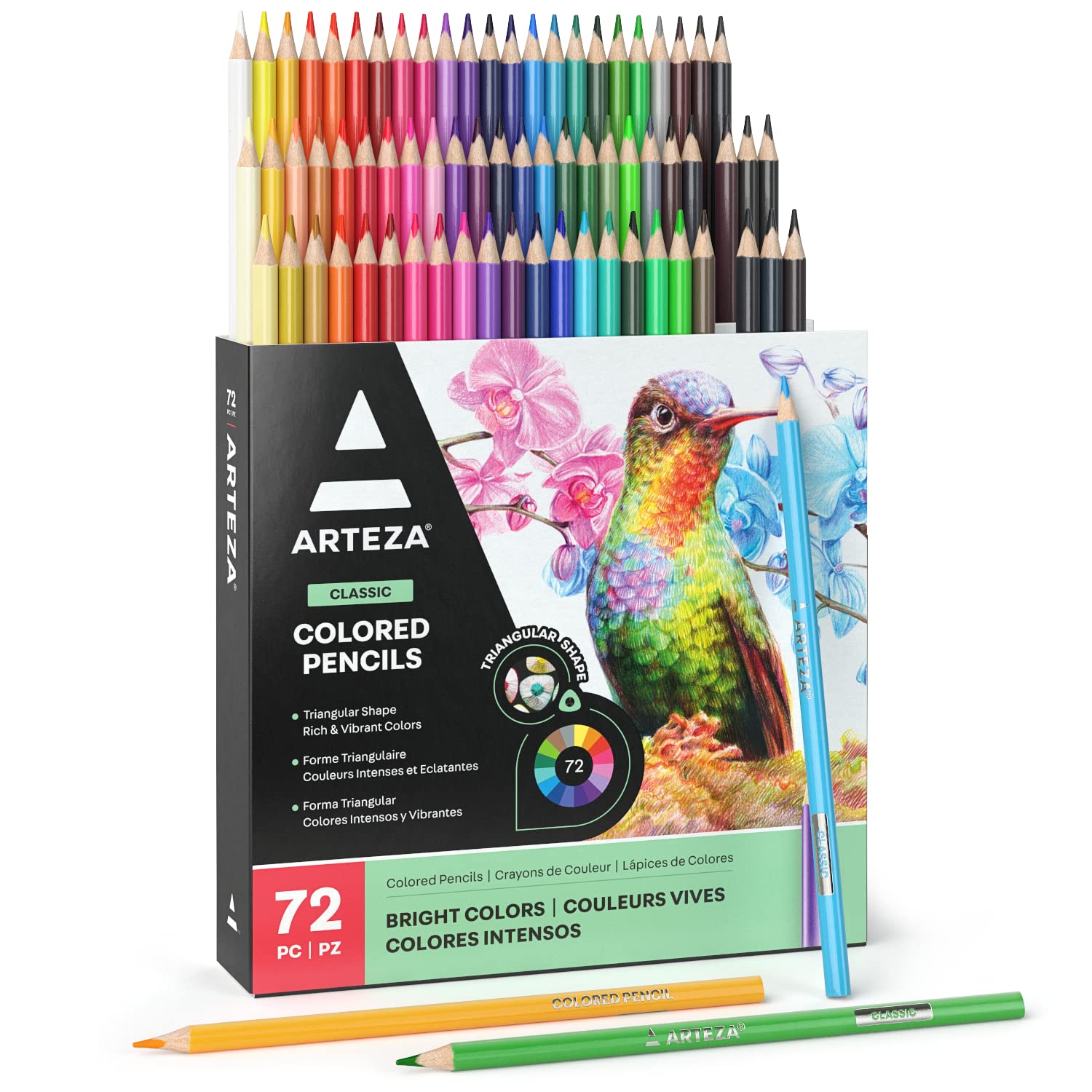 ARTEZA 72-Colored Pencils Set for Professional Artists & Adults - Triangular Drawing Pencils for Sketching, Illustrating & Coloring - Perfect for Art Projects, Adult Coloring Books & Creative Gift Ideas