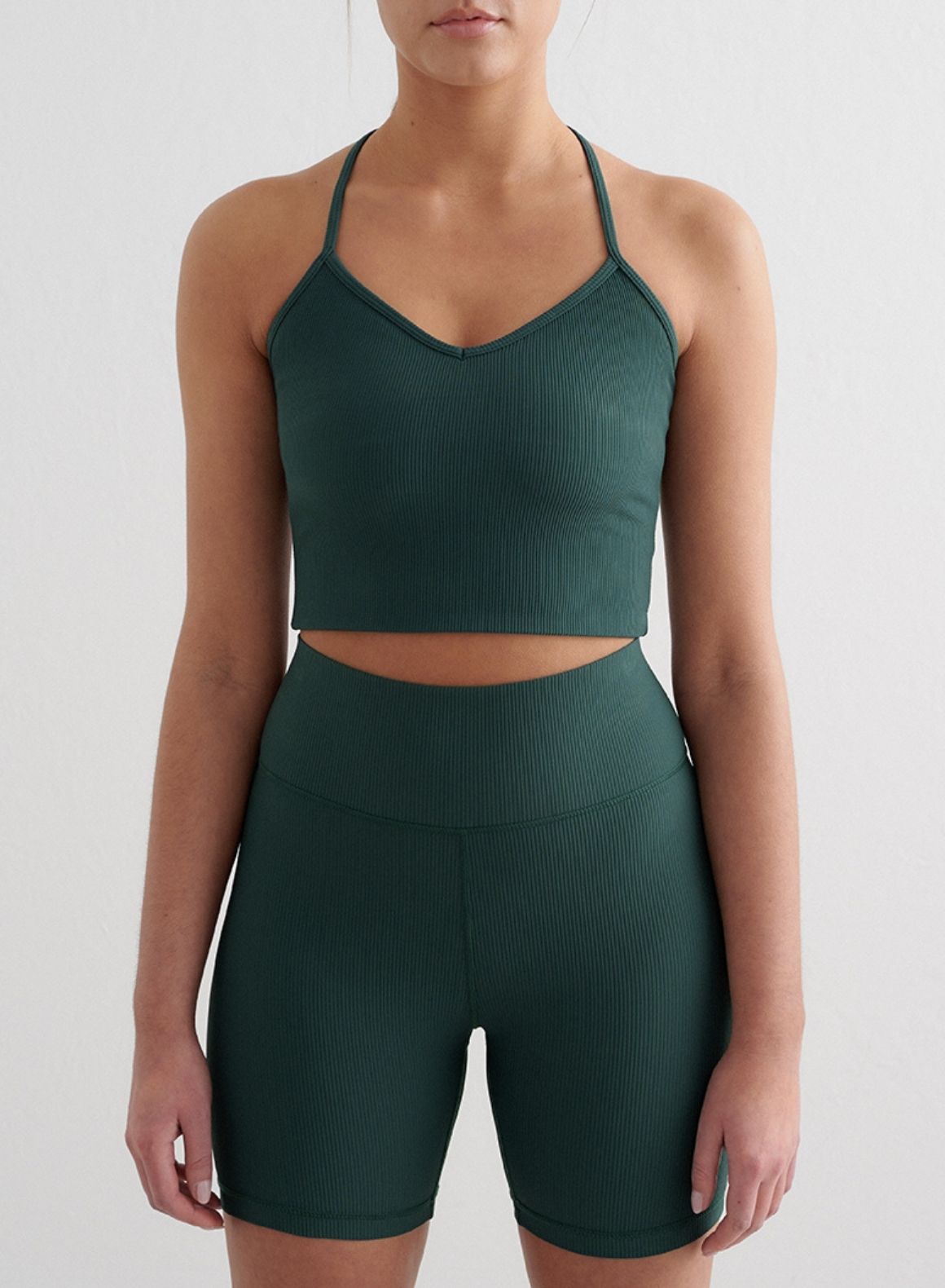 Deep Emerald Ribbed Performance Bralette - Seamless Sports Bra for Yoga, Running & Workouts - Comfortable Workout Top for Women