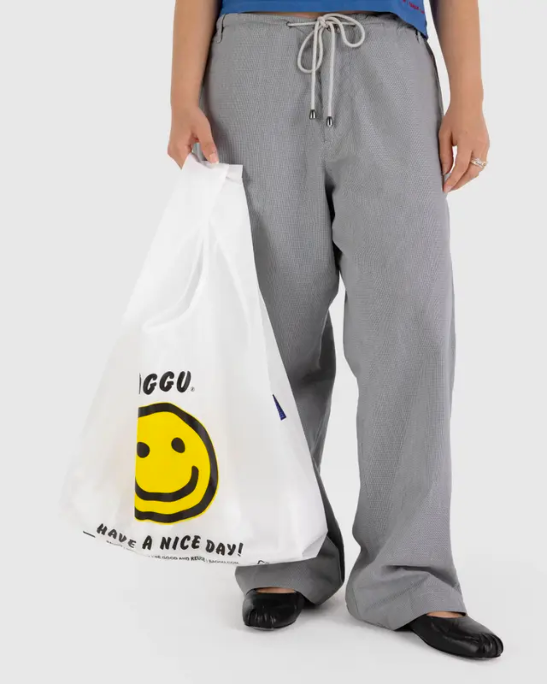 BAGGU Standard Reusable Shopping Bag - Eco-Friendly Foldable Tote for Groceries, Beach, Travel & Daily Use | Durable & Lightweight Thank You Happy Design