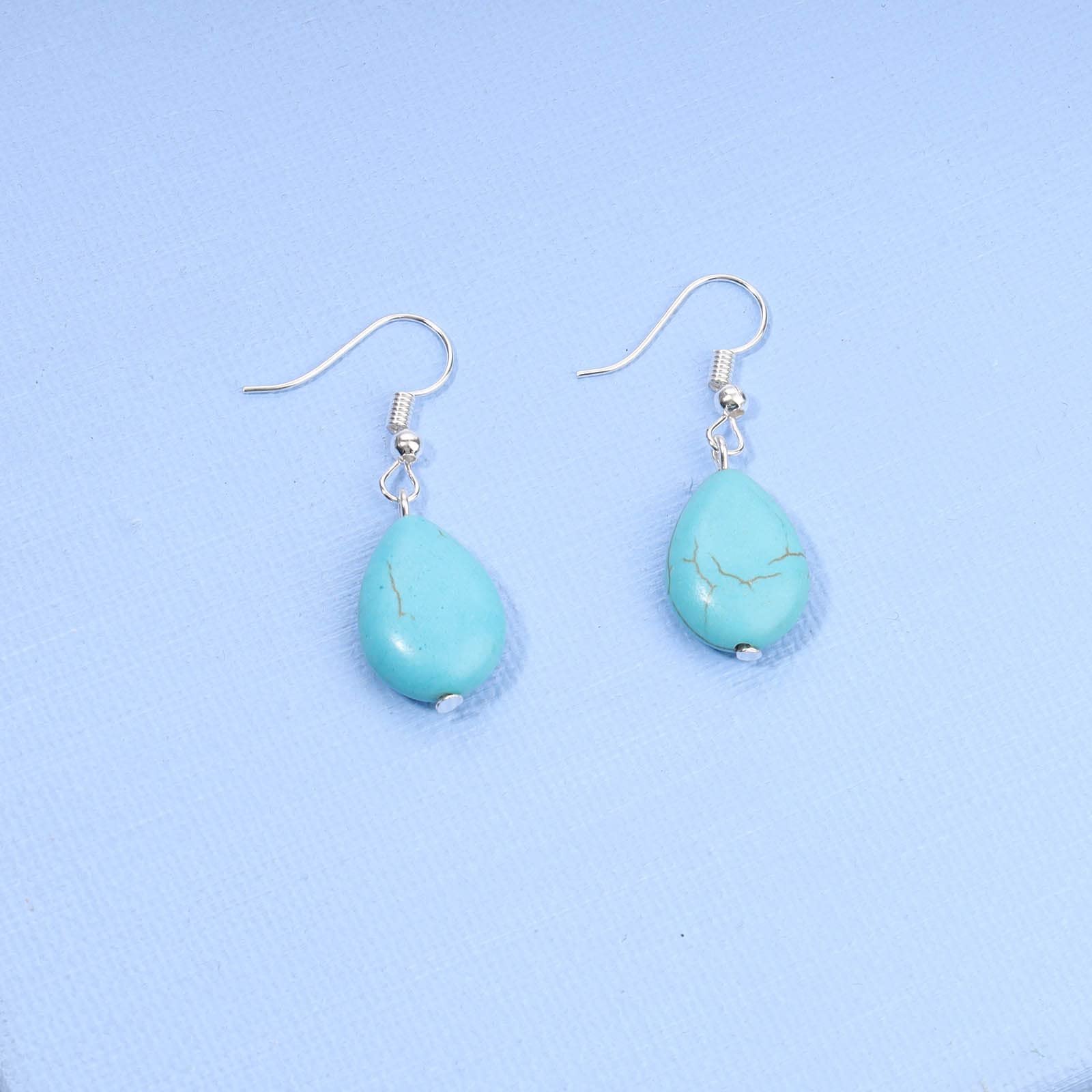 Boho Turquoise Teardrop Earrings for Women - Silver Blue Gemstone Dangle Earrings with Vintage Hook | Perfect for Boho Chic, Festival, Wedding & Everyday Jewelry