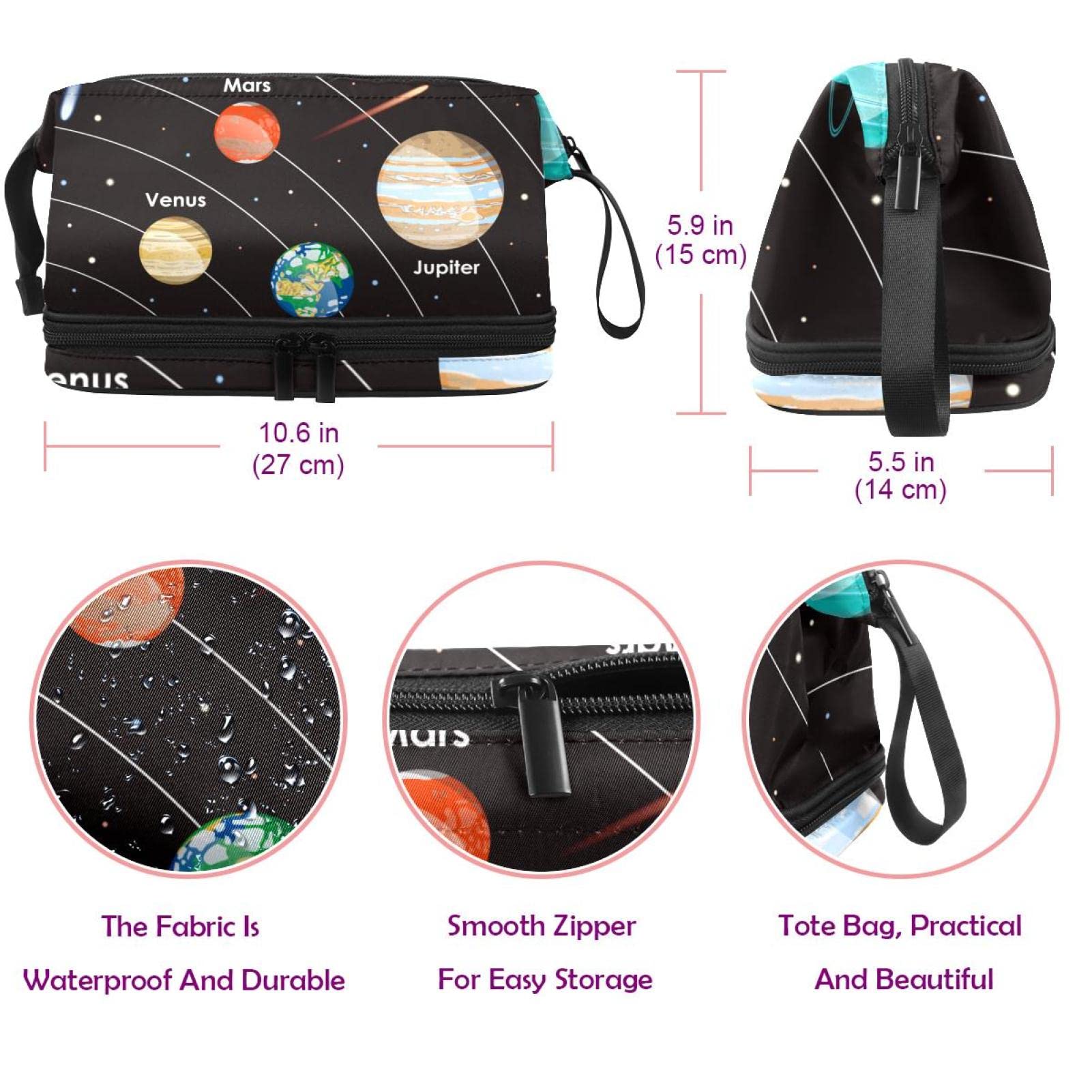 Large Travel Makeup Bag for Women - Universe Planet Galaxy Solar System Cosmetic Organizer Toiletry Pouch - Perfect for Travel, Gym & Daily Essentials Storage