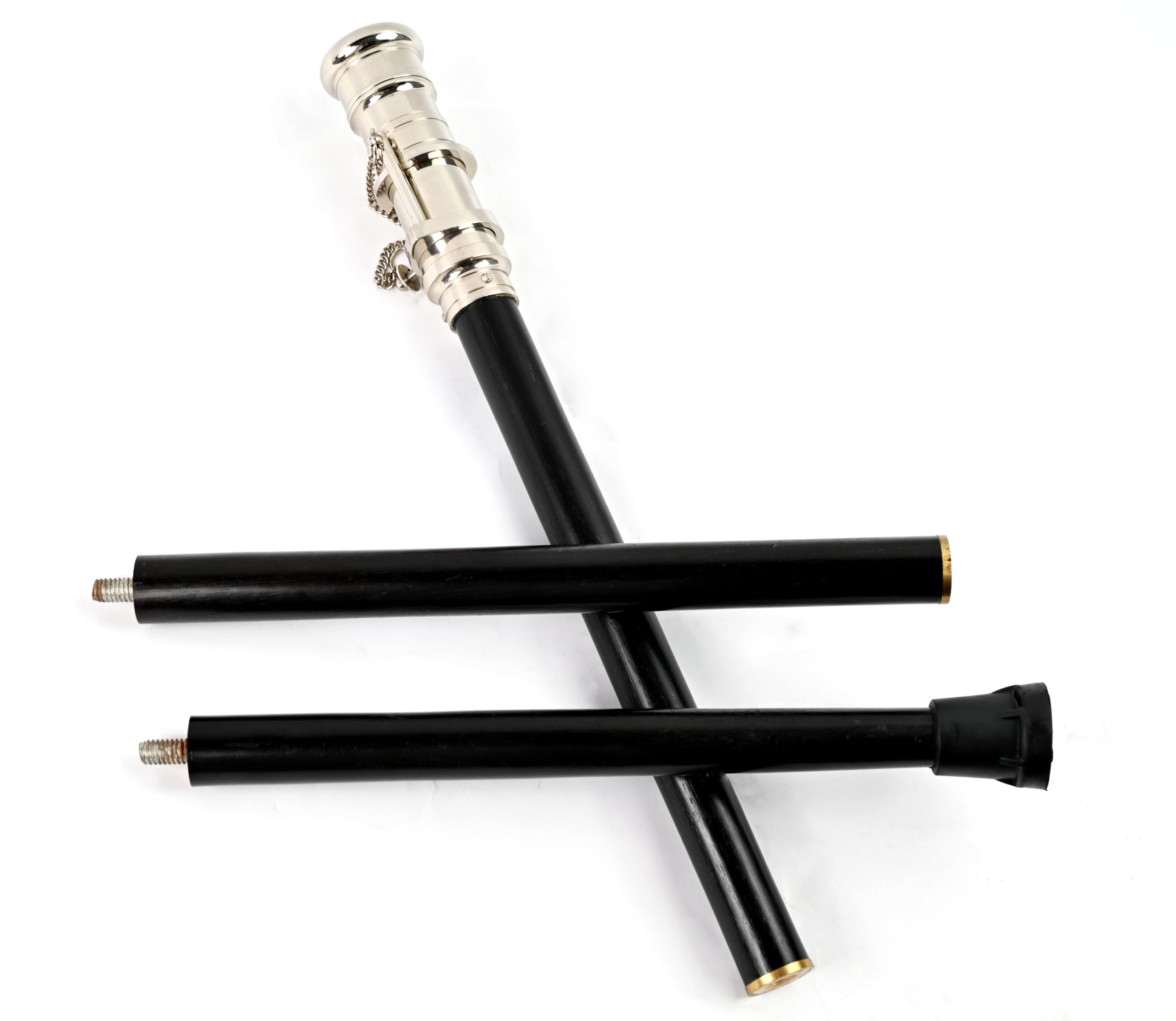 Vintage Brass Nautical Telescope Walking Cane - Chrome Finish Foldable Wooden Steampunk Style Rosewood Cane for Cosplay, Costume Accessories & Historical Reenactment