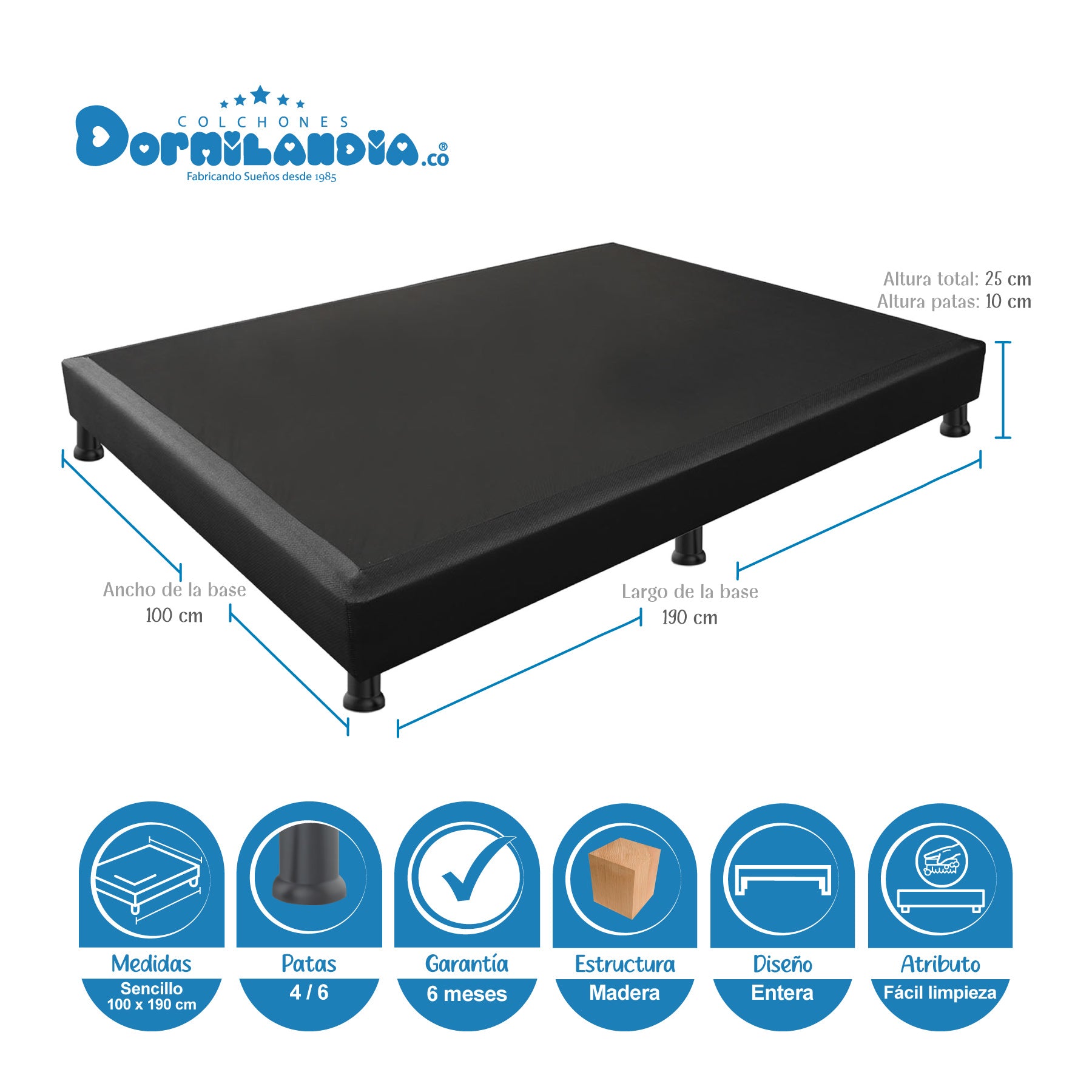 London Style Bed Frame with Headboard - 100x190cm Black Platform Bed with Legs - Perfect for Modern Bedrooms & Guest Rooms