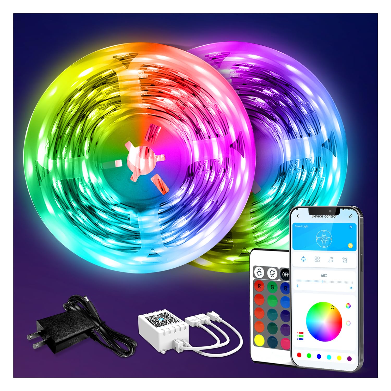 DAYBETTER 130ft LED Strip Lights - RGB Color Changing Light Strips with Remote & 24V Power Supply for Bedroom, Desk, Home Decor - Perfect for Party, Gaming Room & Birthday Gifts